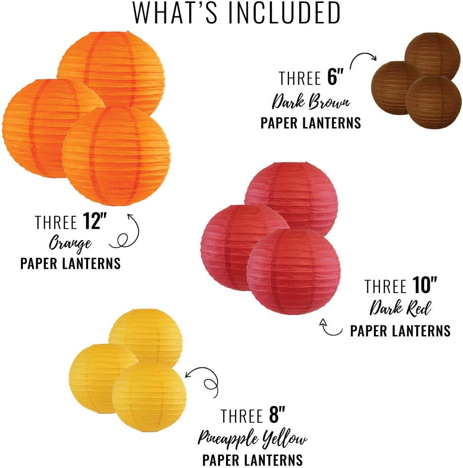 Just Artifacts Decorative Fall round Chinese Paper Lanterns 12Pcs Assorted Sizes & Colors (Color: Happy Harvest)