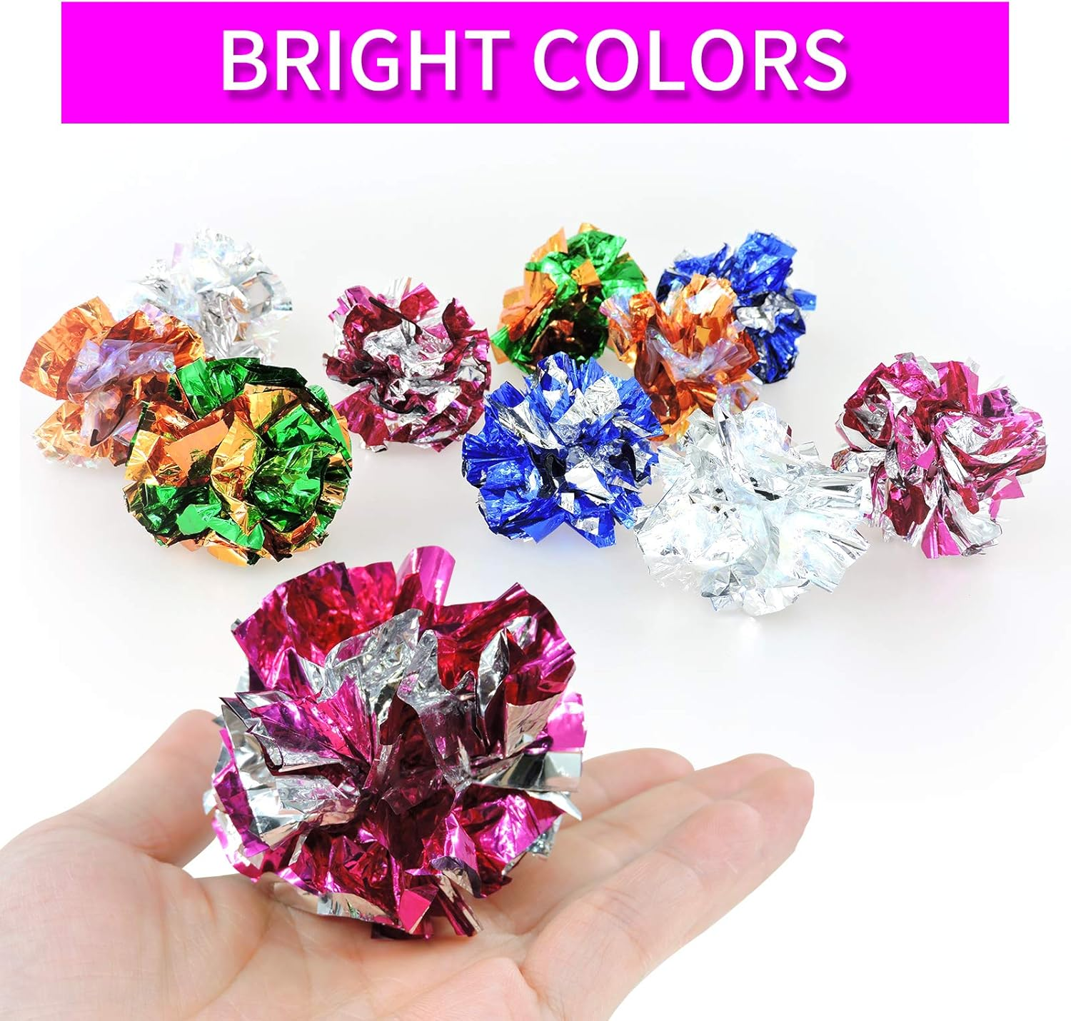 Dubom Cat Crinkle Balls, 2.36 Inches Colorful Cat Balls Chew and Chase Cat Mylar Crinkle Balls Lightweight Cat Toys for Indoor Cats to Keep Fit and Active (10 Pcs) (10Pc) image number 1