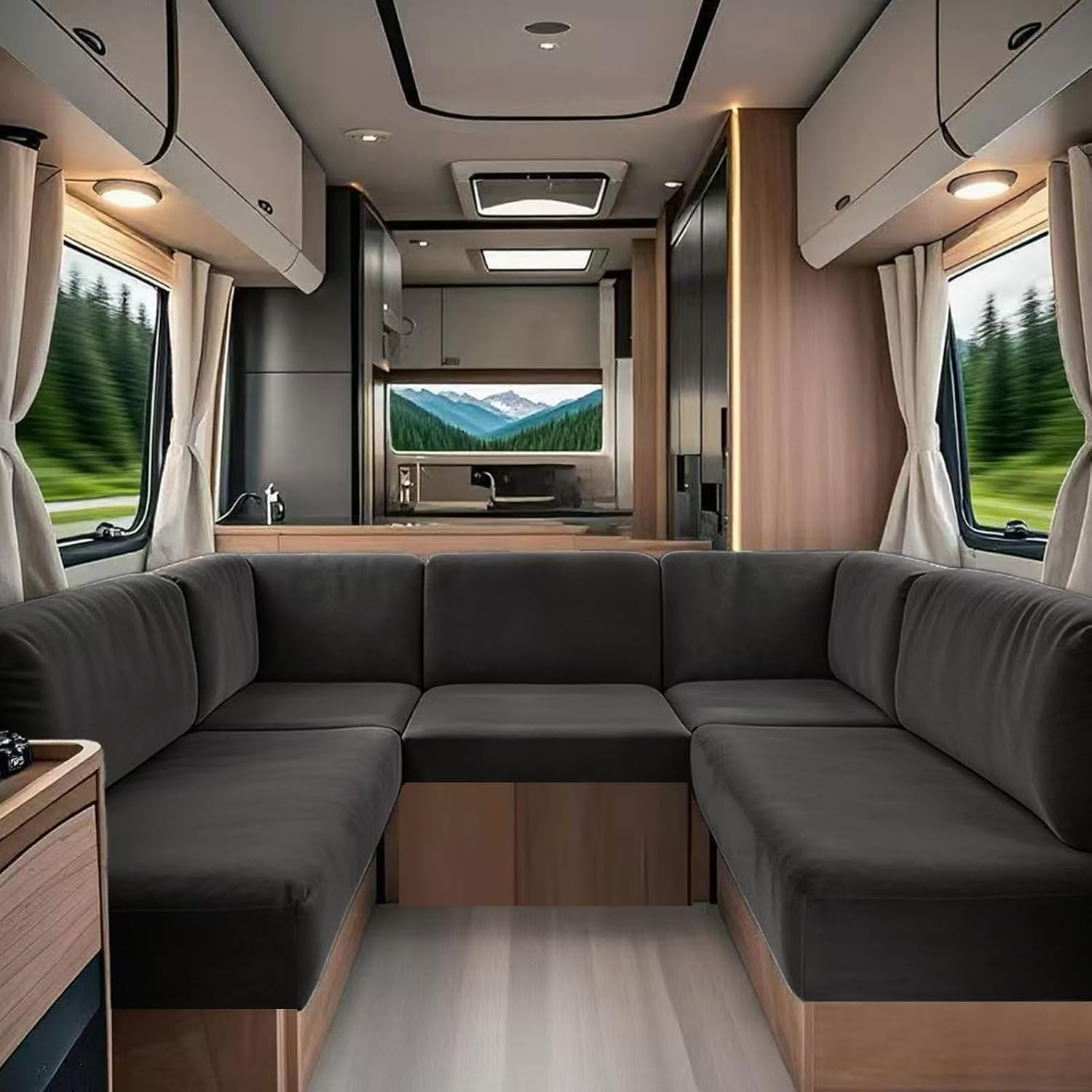 YMEOW Stretchy Caravan Cushion Covers, Washable Non-Slip RV Dinette Bench Covers with 2 Fastening Straps,Cover Protector for Camper Sofa Seats&Backrest (Dark Grey,3 Seater) image number 5