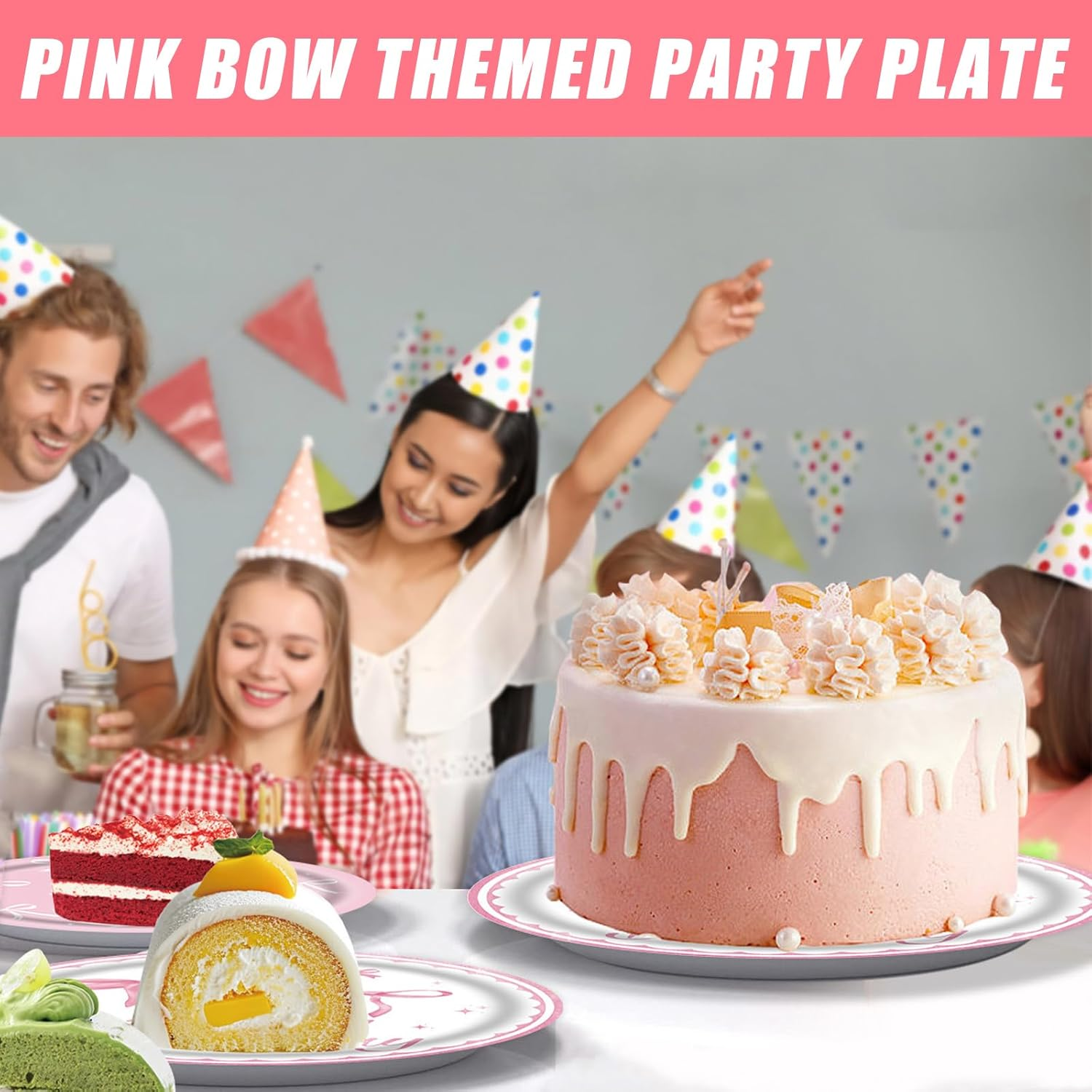 Rstigiker Stylish 7&9 Inch Pink Paper Plates (20+20Pcs) - Premium Coquette Pink Bow Tableware for Baby Showers, Birthday Parties & Bridal Events - Elegant Bow Theme Decorations (Pink) image number 2