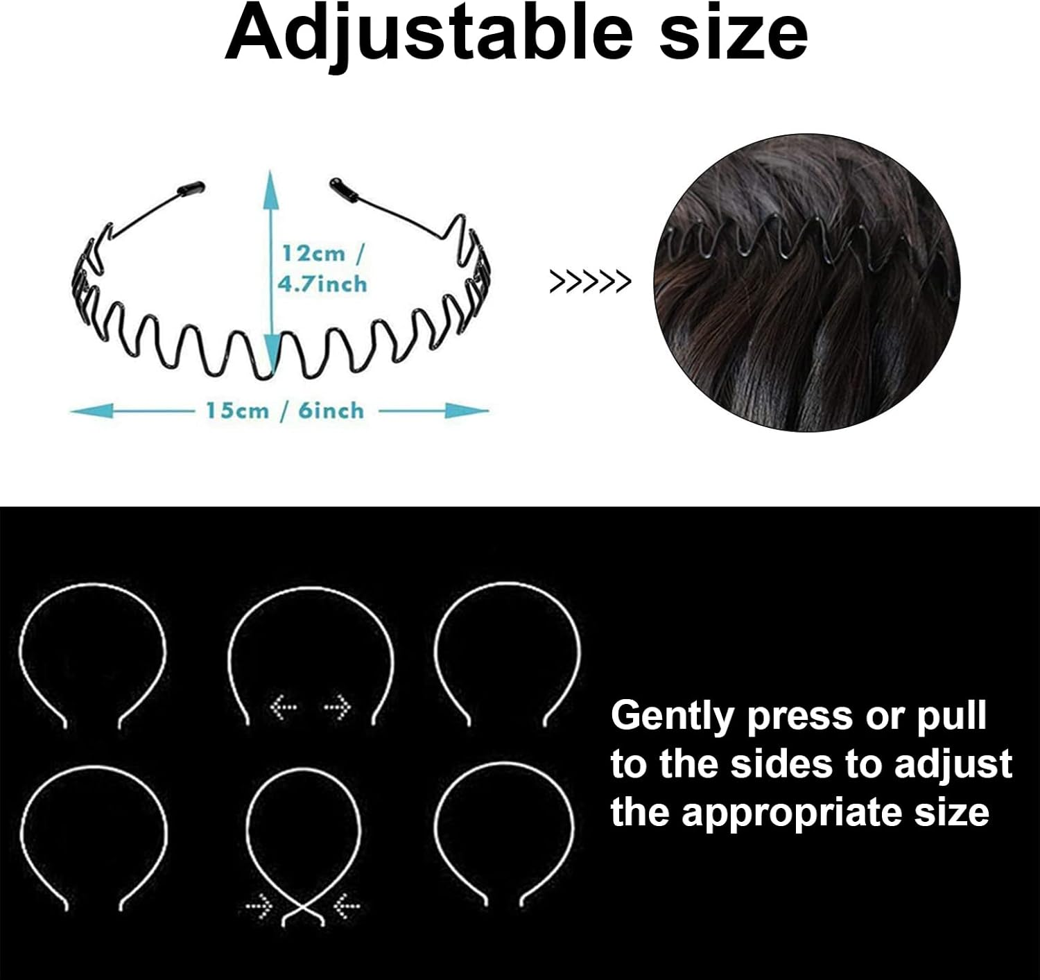 Metal Headbands Men'S Hair Bands Women'S Fashion Headbands Summer Outdoor Wavy Teeth Sports Headbands Black Fashionable Simple Elastic Non-Slip image number 2