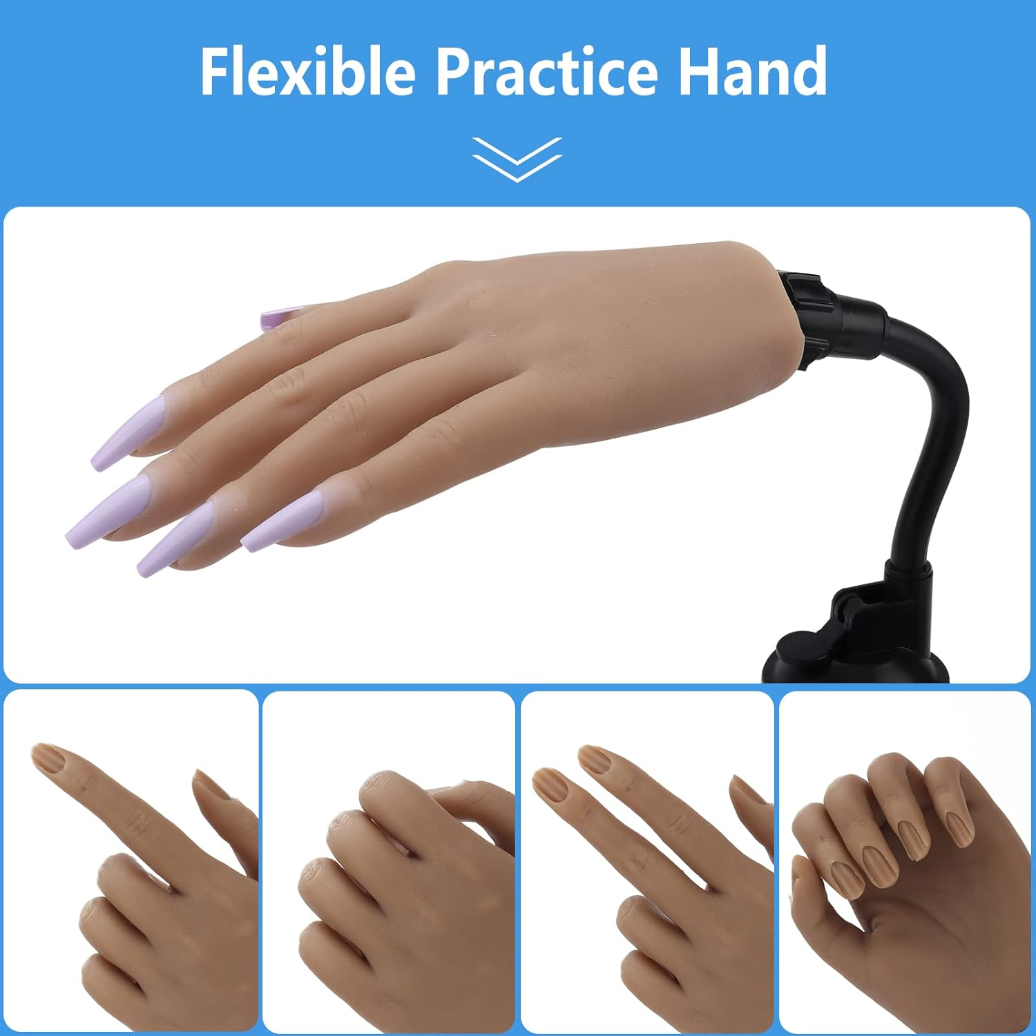 Silicone Practice Hand for Acrylic Nails with Bracket,Realistic Nail Practice Hand Stand, Flexible Bendable Nail Training Mannequin Hand for Nails Practice Nail Art Tools (Left Hand) image number 2