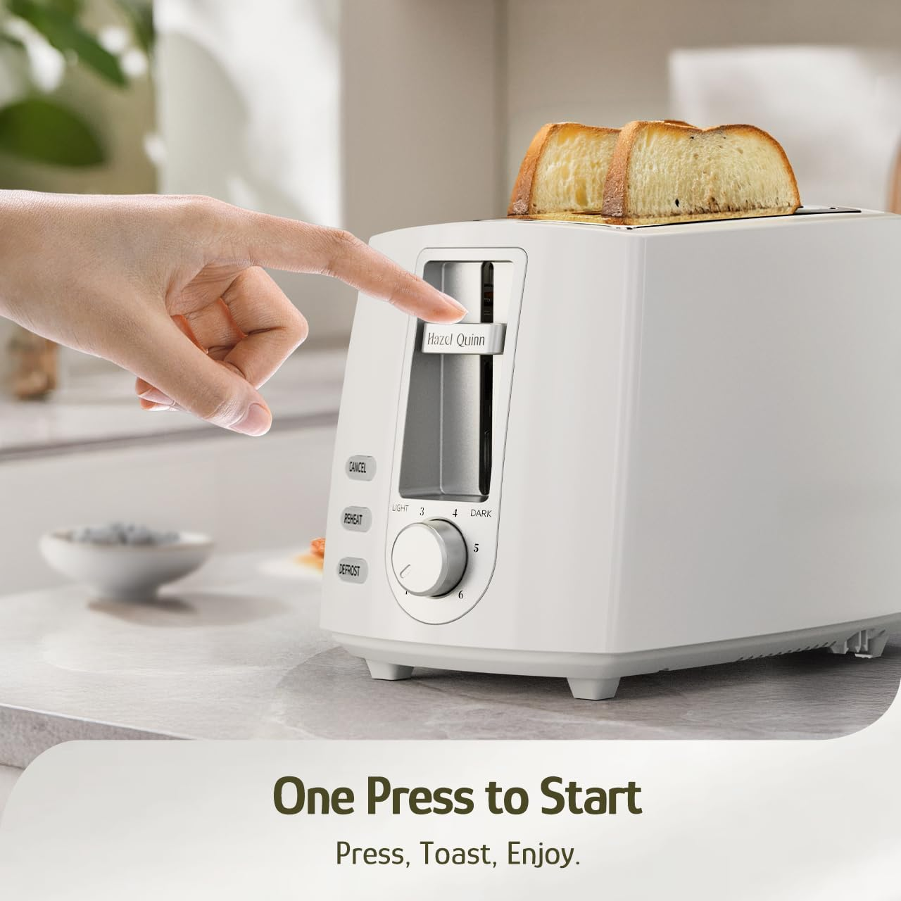 Hazel Quinn 2 Slice Toaster with Wide Slots 6 Browning Levels, Even Heating, Removable Crumb Tray Quick Toast for Thick Bread, Bagels White image number 5