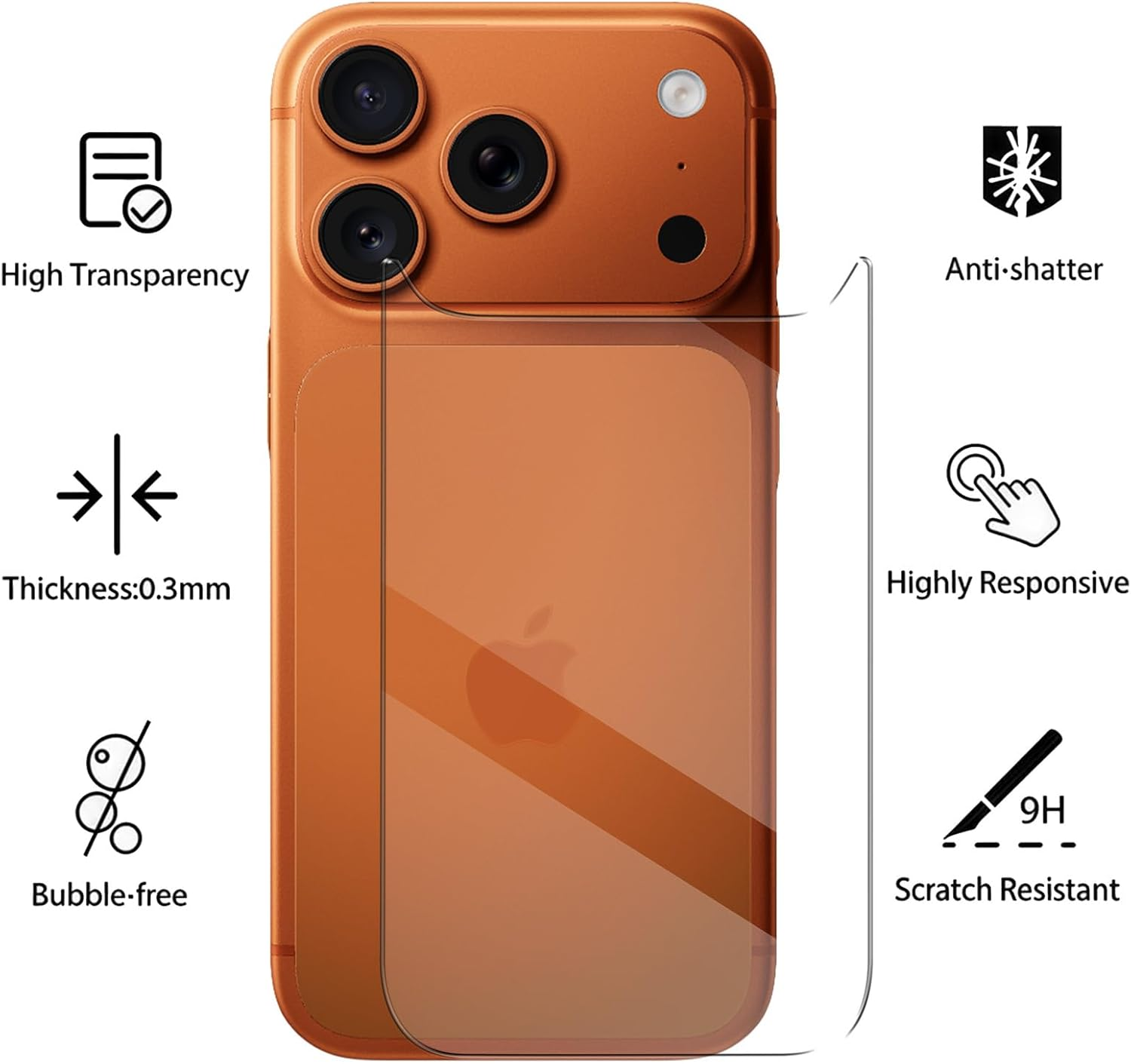 [2+2] Back Screen Protector + Camera Lens Protector for Iphone 17 Pro, Electro-Weideworld 9H Hardness High-Definition Bubble-Free&Scratch-Resistant Tempered Glass image number 4