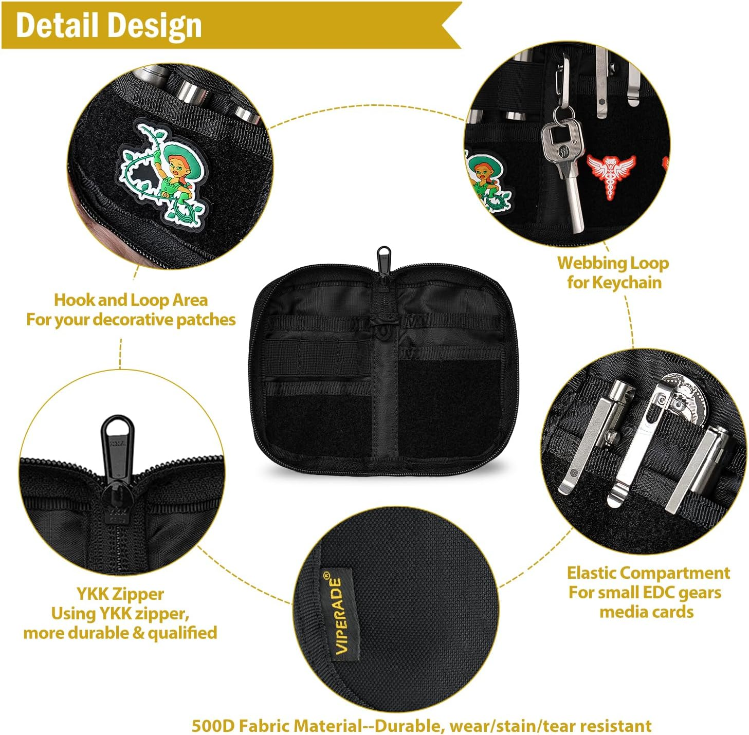 VIPERADE VE21 EDC Pouch Organizer for Men - 6-Pocket Pocket Organizer for Multitools, Knife, Flashlight image number 3