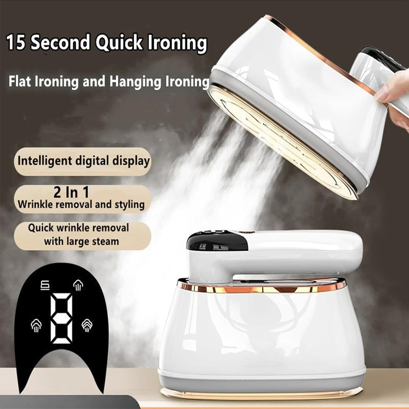 Portable Steamer Iron for Clothes anti Steam Gloves 1200W Handheld Fabric Steamer with LCD 180Ml Water Tank 10S Fast Heat-Up 4 Ironing Modes Mini Clothing Steam Iron for Home, Dorm, Travel image number 1