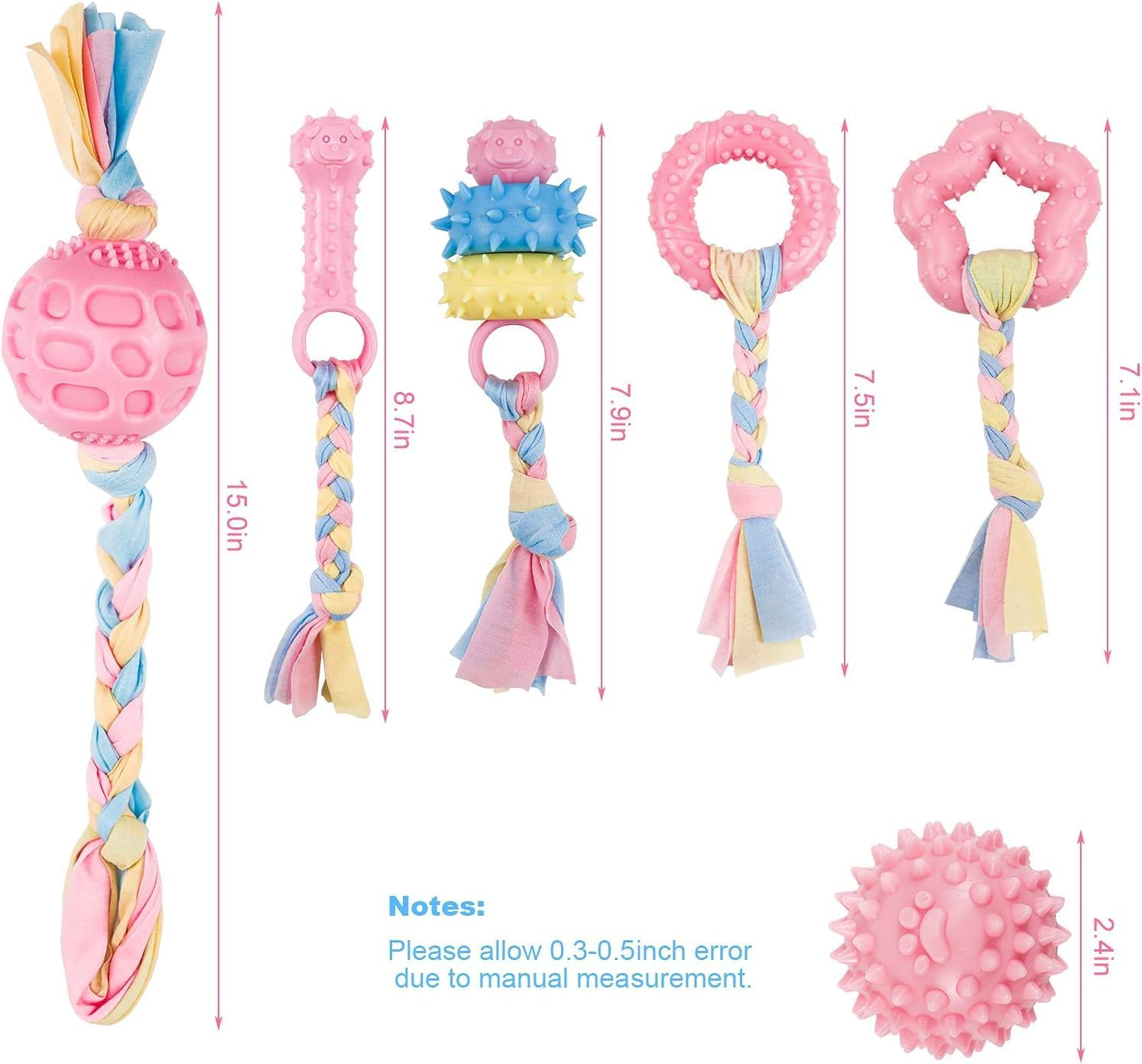 6 Pcs Puppy Chew Toys Set, Cute Safe Rope Toys Teeth Clean Toys Set with Cotton and Rubber for Small Dogs,Washable Cotton Rope Dog Toy image number 6