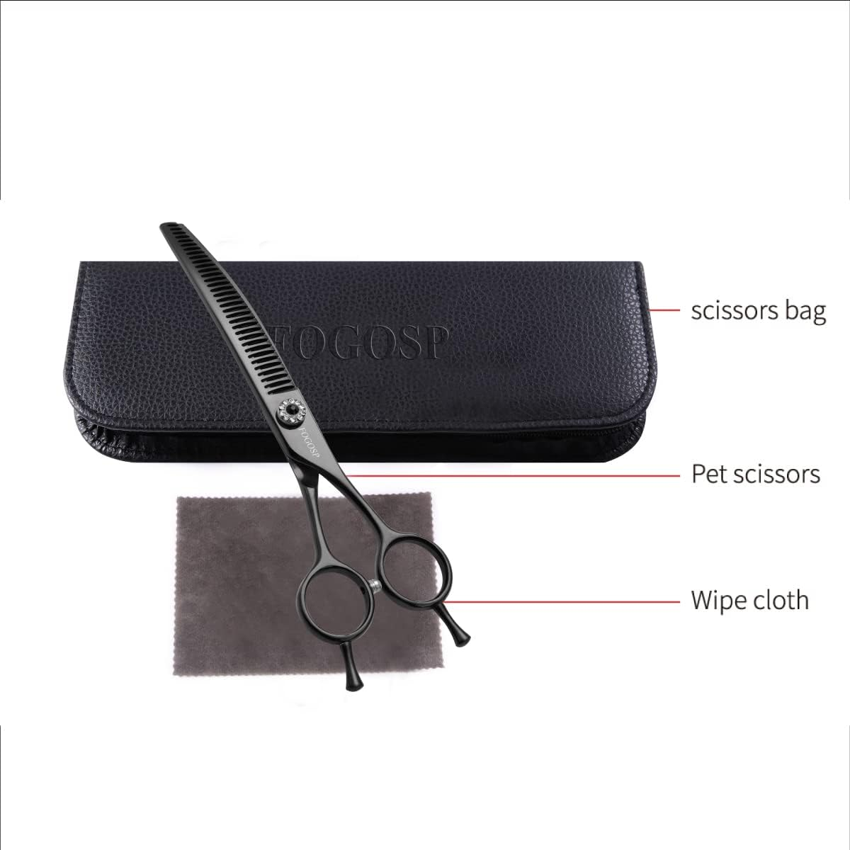 FOGOSP Curved Thinning Shears 7'' Chunker Shears Japan 440C Stainless Steel Professional Dog Scissors for Grooming Small Medium Pet 75% Thinning Rate(Black) image number 5