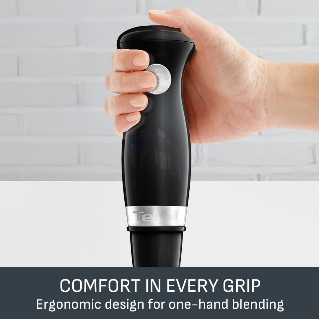 Tefal Soleil Hand Blender Black Collection 2 Speed Pulse 2 Stainless Steel Blades Powerful 450W Splash Guard Base Dishwasher Safe Parts HB4718G0 image number 3