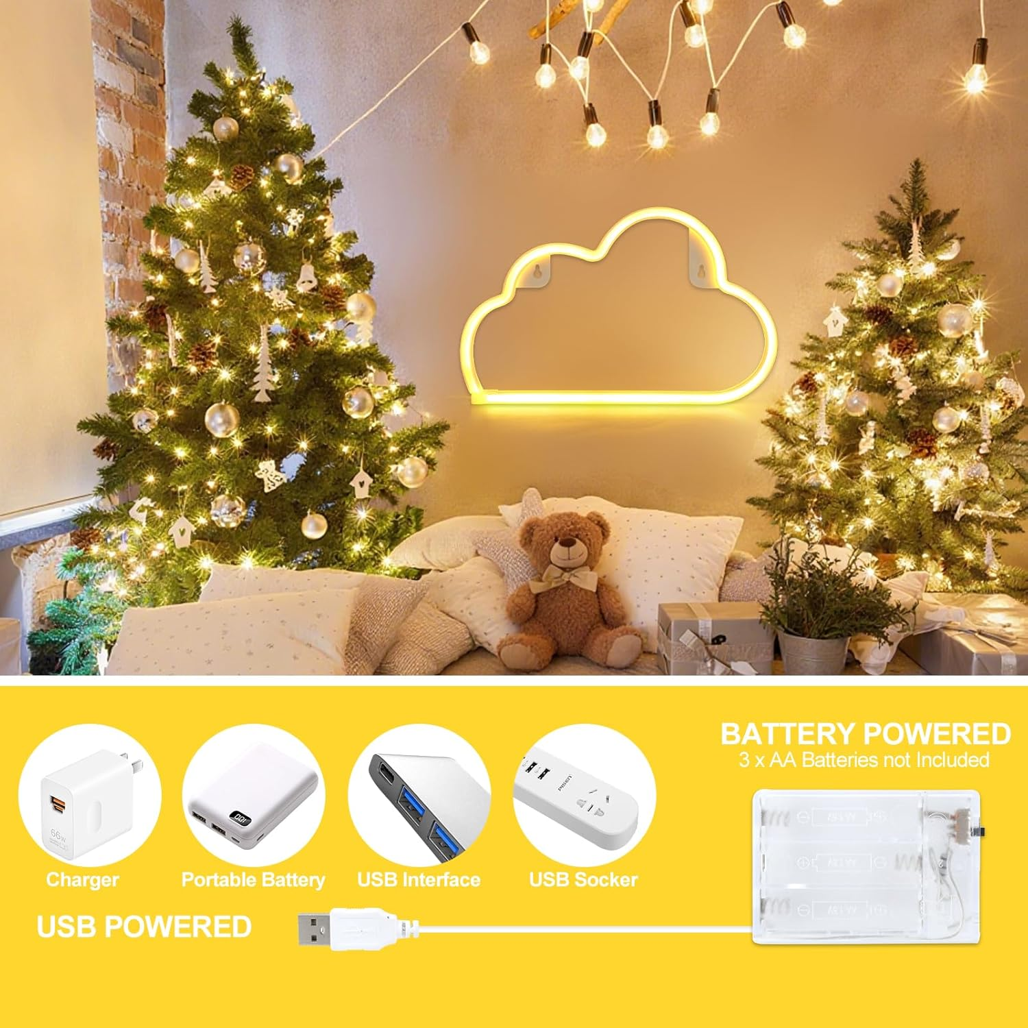 Gpurplebud Cloud Neon Sign, LED Cloud Sign Shaped Decor Light Warm White image number 5