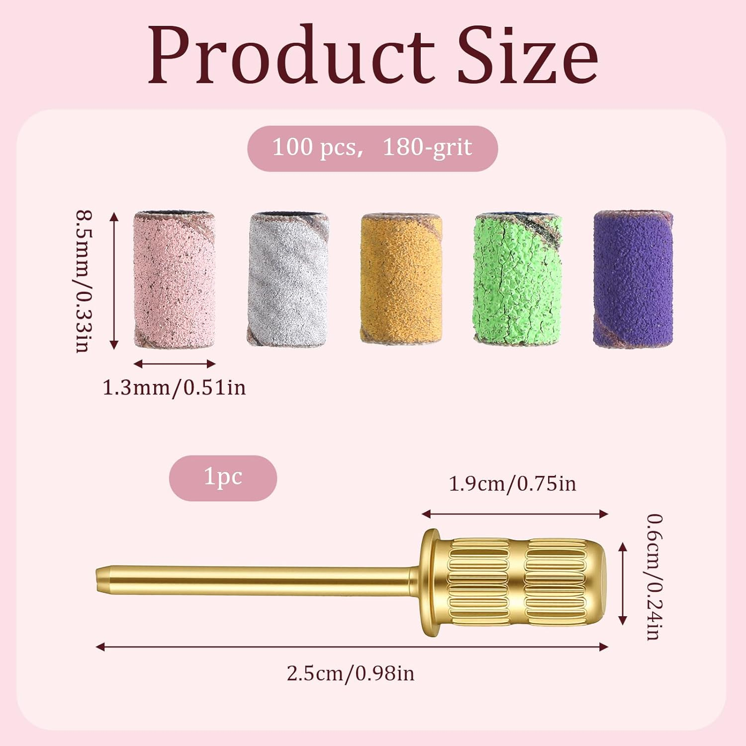 100 Pcs Sanding Bands for Nail Drill with 3 Mm Mandrel Bit, 80/120/180/240 Grit Fine Grit Nail File for Acrylic Nails Grinding Polishing image number 5
