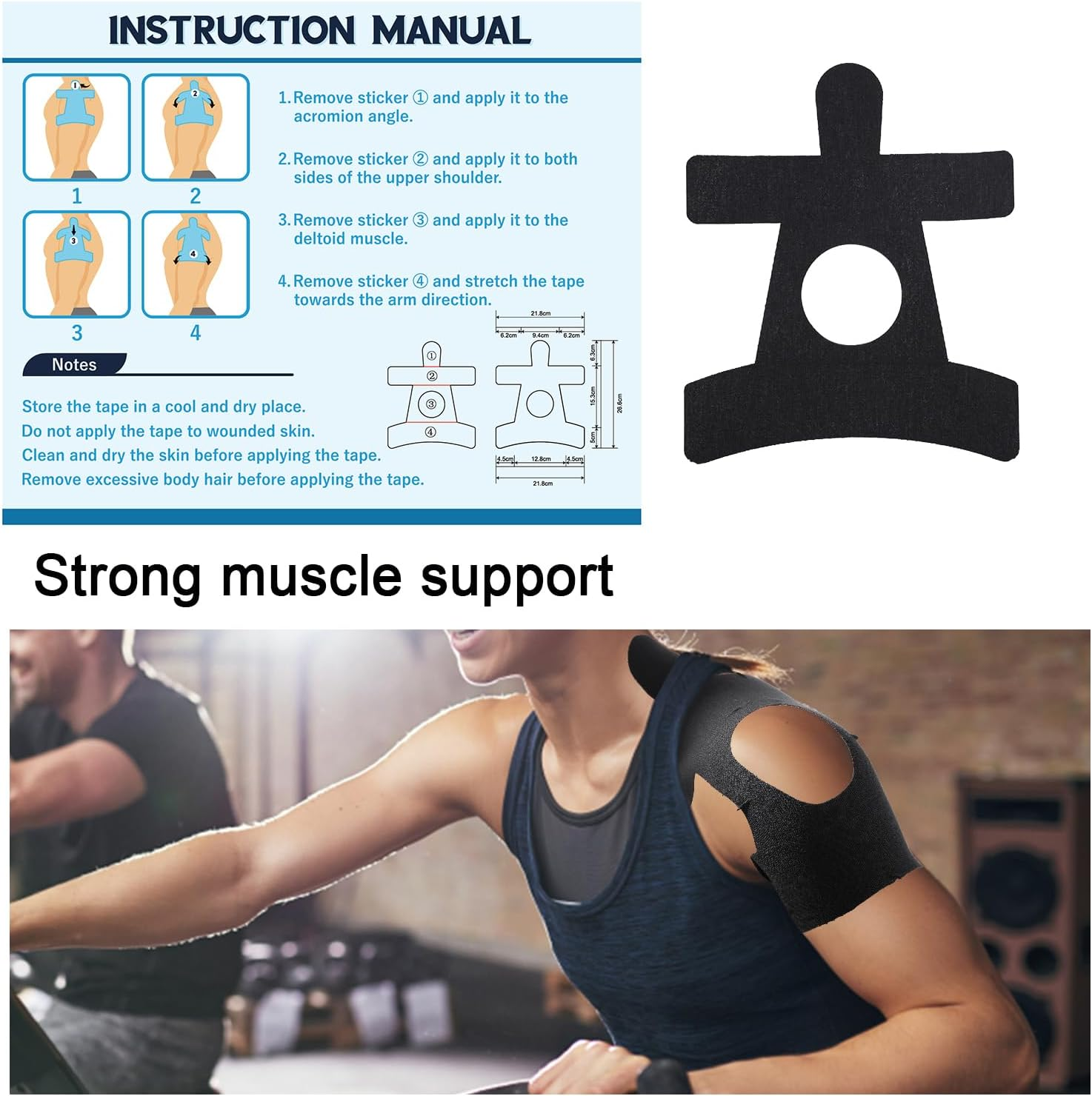 16Pcs Kinesiology Tapes for Shoulder, Precut Waterproof & Breathable Elastic Sports Tape for Muscle Support & Athletic Stability (Black) image number 2