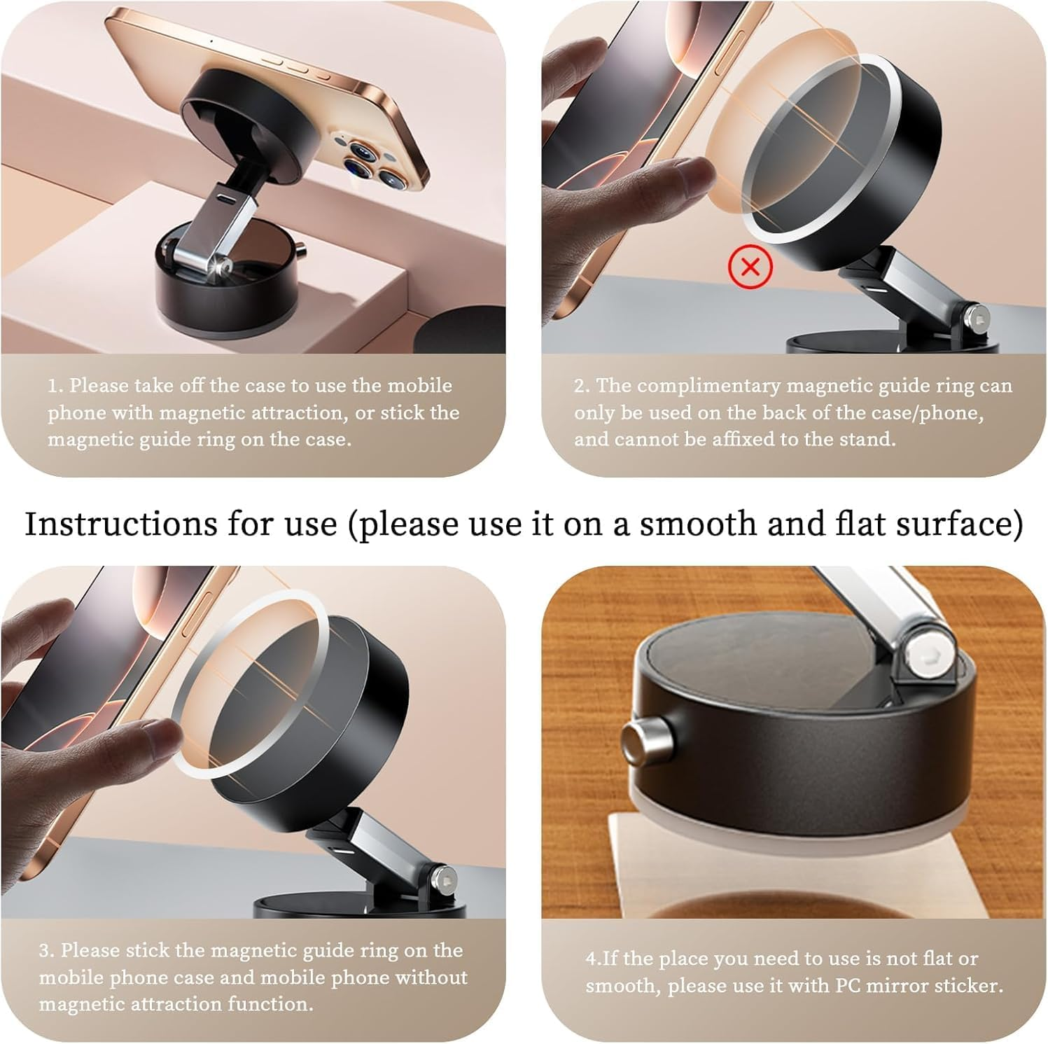 Vacuum Magnetic Phone Holder Updated Suction Cup Phone Mount Foldable Multi-Scenario Application 360&deg; Adjustable Magnetic Phone Holder for Gym/Kitchen/Bathroom/Car/Desktop(Black) image number 3