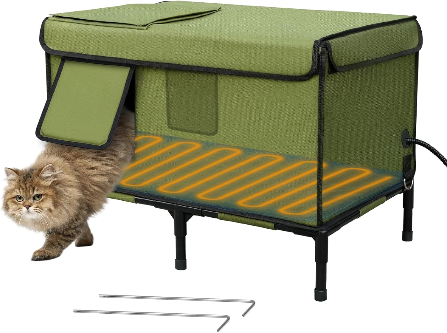 Indestructible Heated Cat House for Outside, 100% Weatherproof, Highly Insulated, Safe Escape Door, Outdoor Cat Shelter with Heater for Feral Stray Barn Cat Kitty