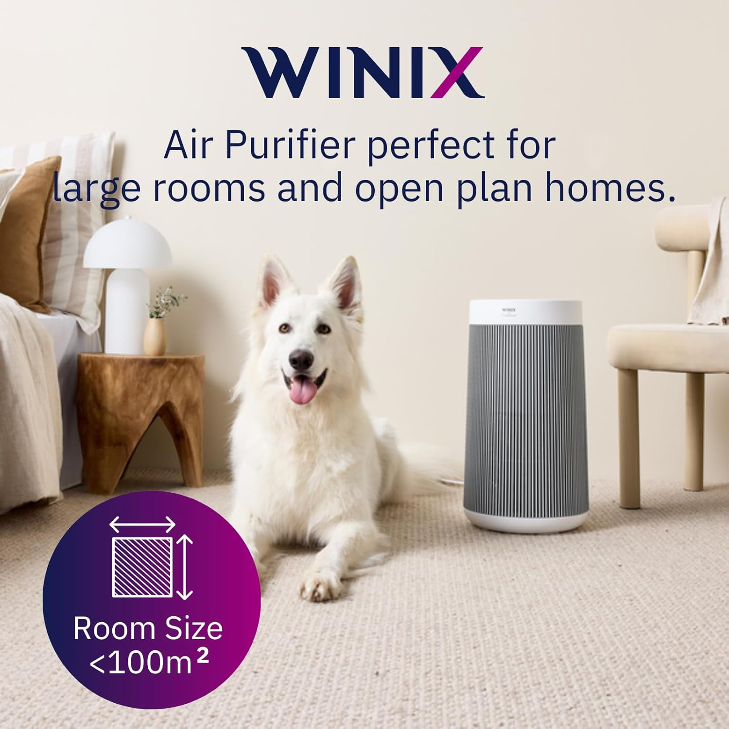 Winix Zero+ 360 5-Stage Air Purifier with Pet Filter, Suitable for Areas up to 100M2, Wi-Fi and Smart Home Connectivity, White - Silver image number 3