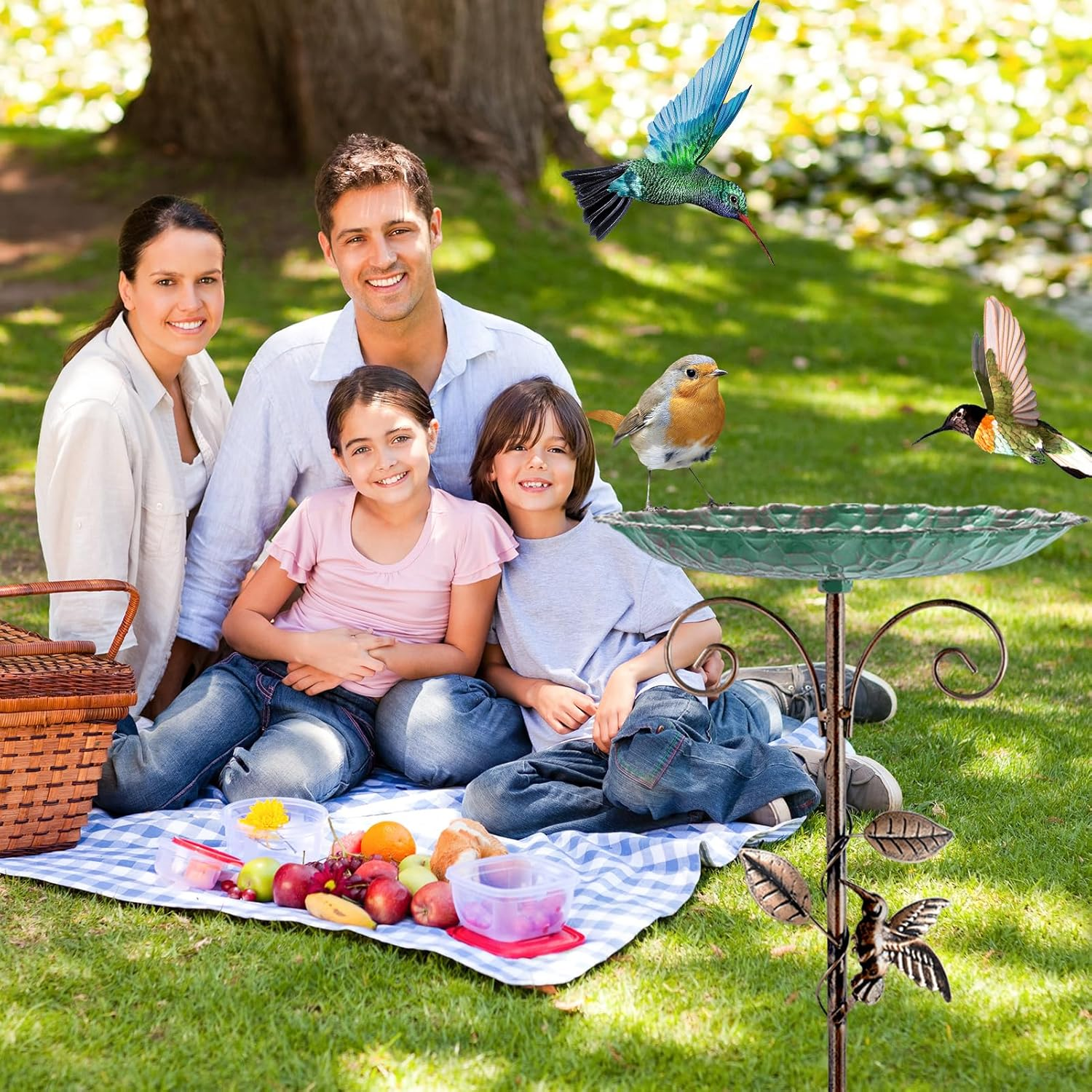 Restorgan Standing Bird Bath, Bird Bath for the Garden, Metal Vintage Freestanding Bird Bath with Sturdy 5-Prong Base, Large Bird Bath, Frost-Proof, Winterproof, Bird Bath (Blue) image number 2