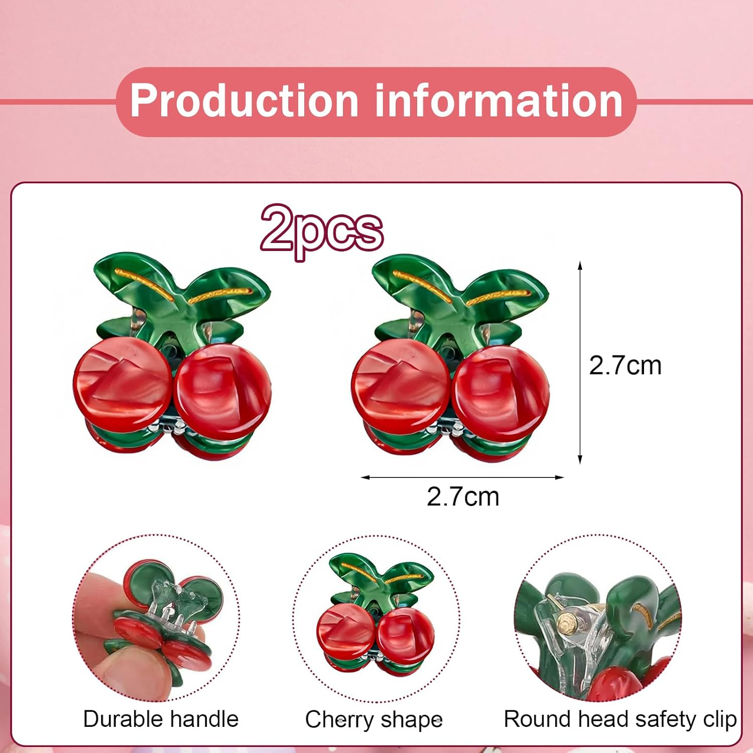 THXFUNAREA Pack of 2 Hair Accessories, Strawberry Hair Pin for Children, Strawberry Headband, Ponytail Hair Scrunchie Set, Cute Hair Clips, Fruit Resin, Cute Hair Clips, Headwear Styling Tools (Red) image number 3