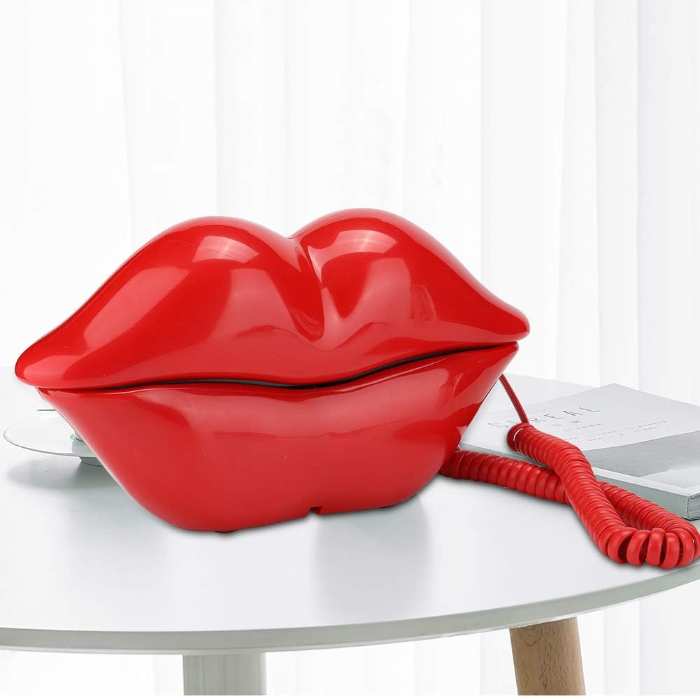 Funny Lip Telephone, Rose Red Mouth Corded Landline with Number Storage Function, Desktop Fixed Telephone for Office Home Decoration, Ideal Gift - Red image number 3