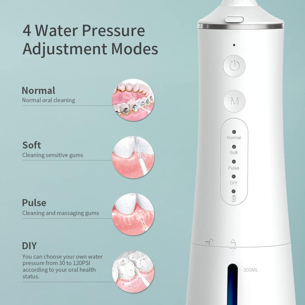 Techshining Water Flosser for Teeth Cleaning, Cordless Oral Irrigator with 4 Modes, 300Ml Tank, Rechargeable & IPX8 Waterproof &ndash; Dental Flosser for Braces, Gums, Travel Use image number 1