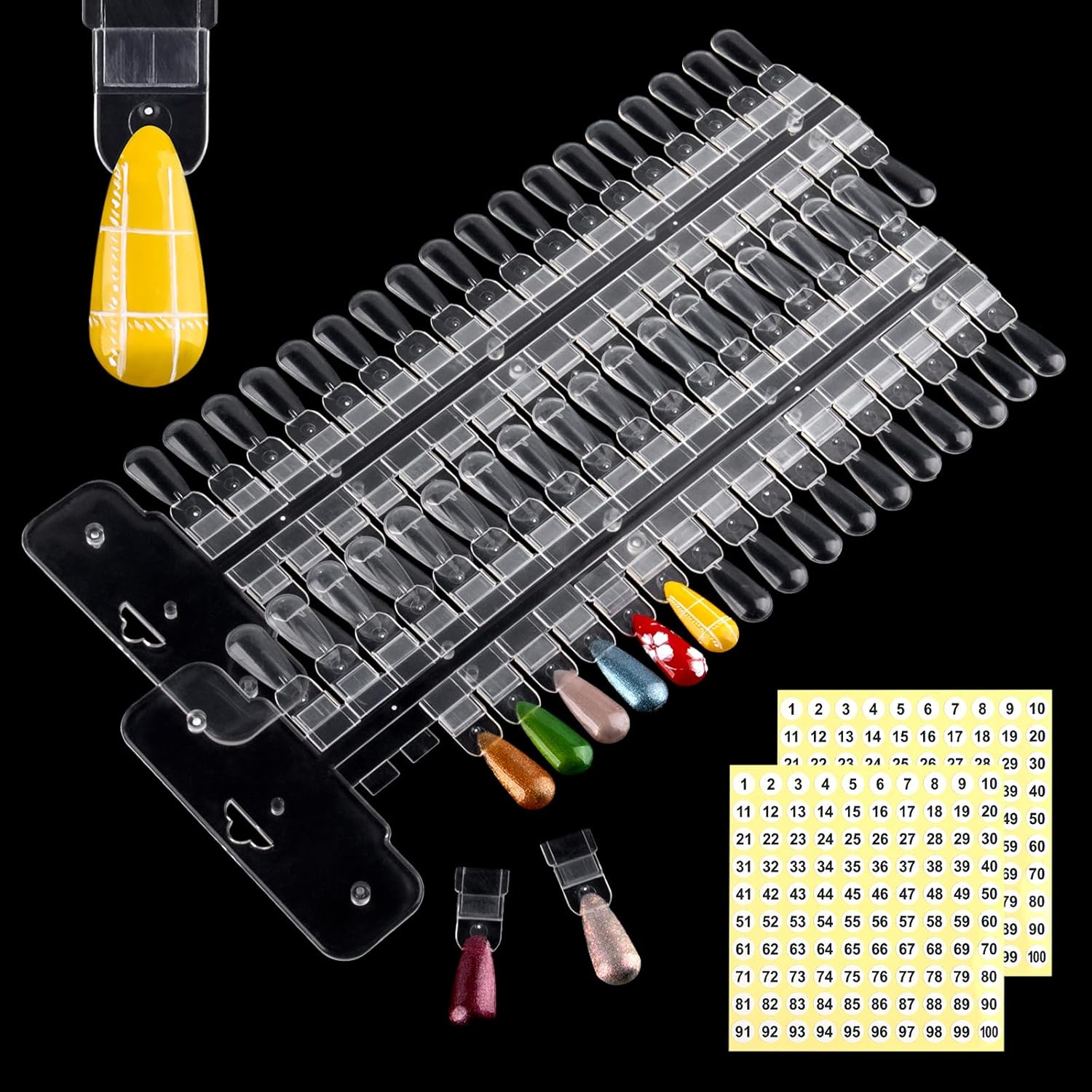 BQAN 72 Pcs Nail Swatch, Double Layer Tips for Nail Polish Color Display & Manicure Practice & Color Samples with Number Stickers for Salons and Home DIY Use image number 3