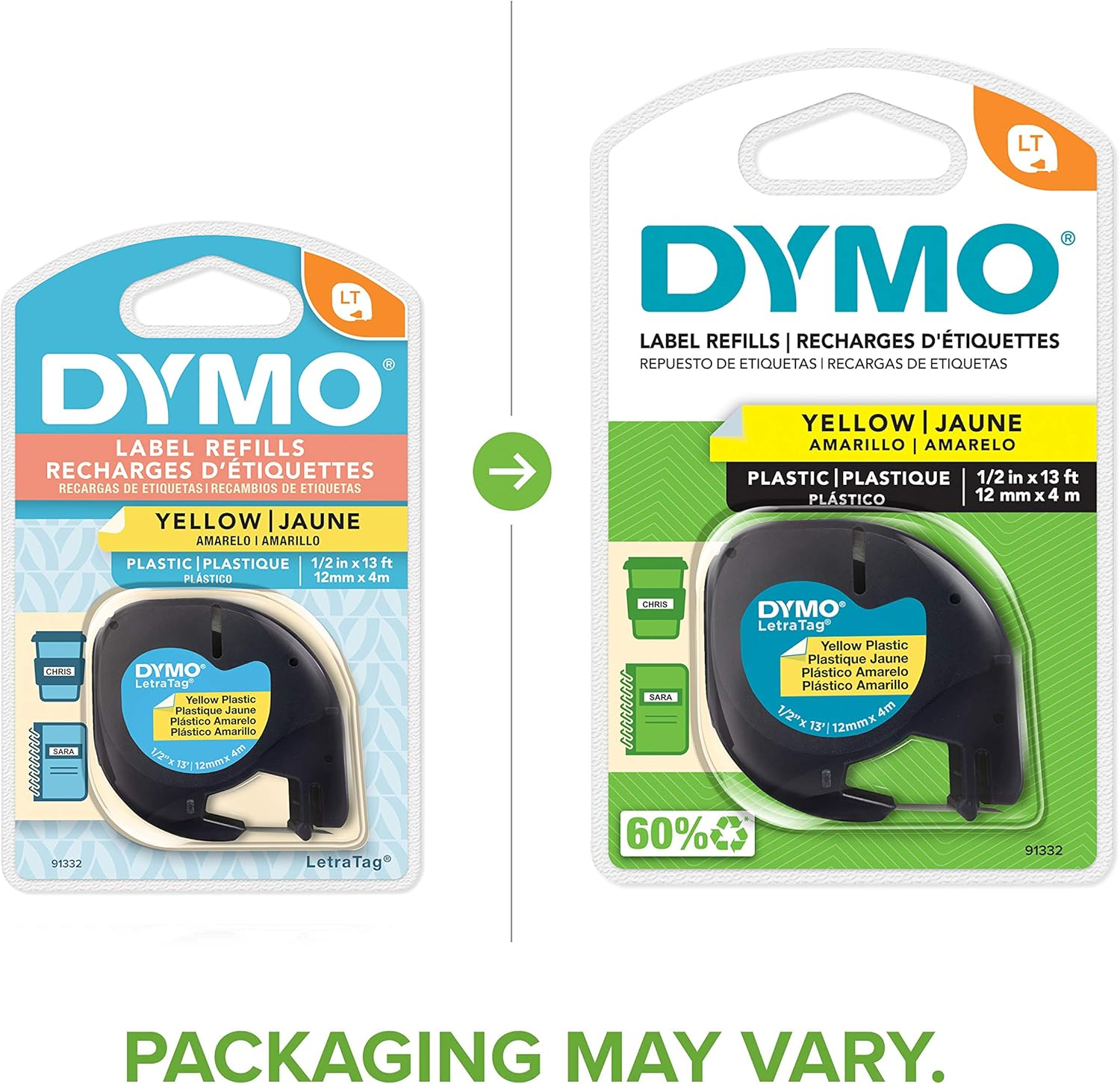 DYMO Letratag Labeler Plastic Tape 12Mm X 4M Yellow image number 3