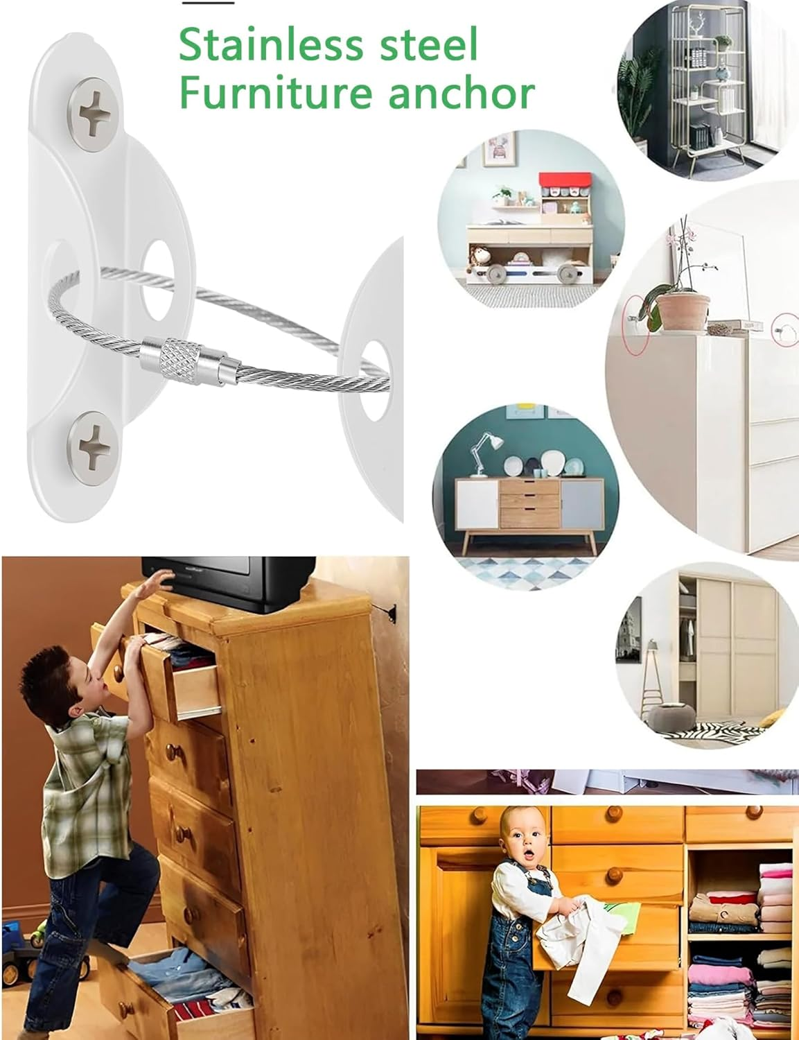 Wayfurr Furniture Anchors for Baby Proofing (12 Pack), anti Tip Wall Straps Secure 400 Lbs Dresser, Bookshelf & Cabinet, Child Safety