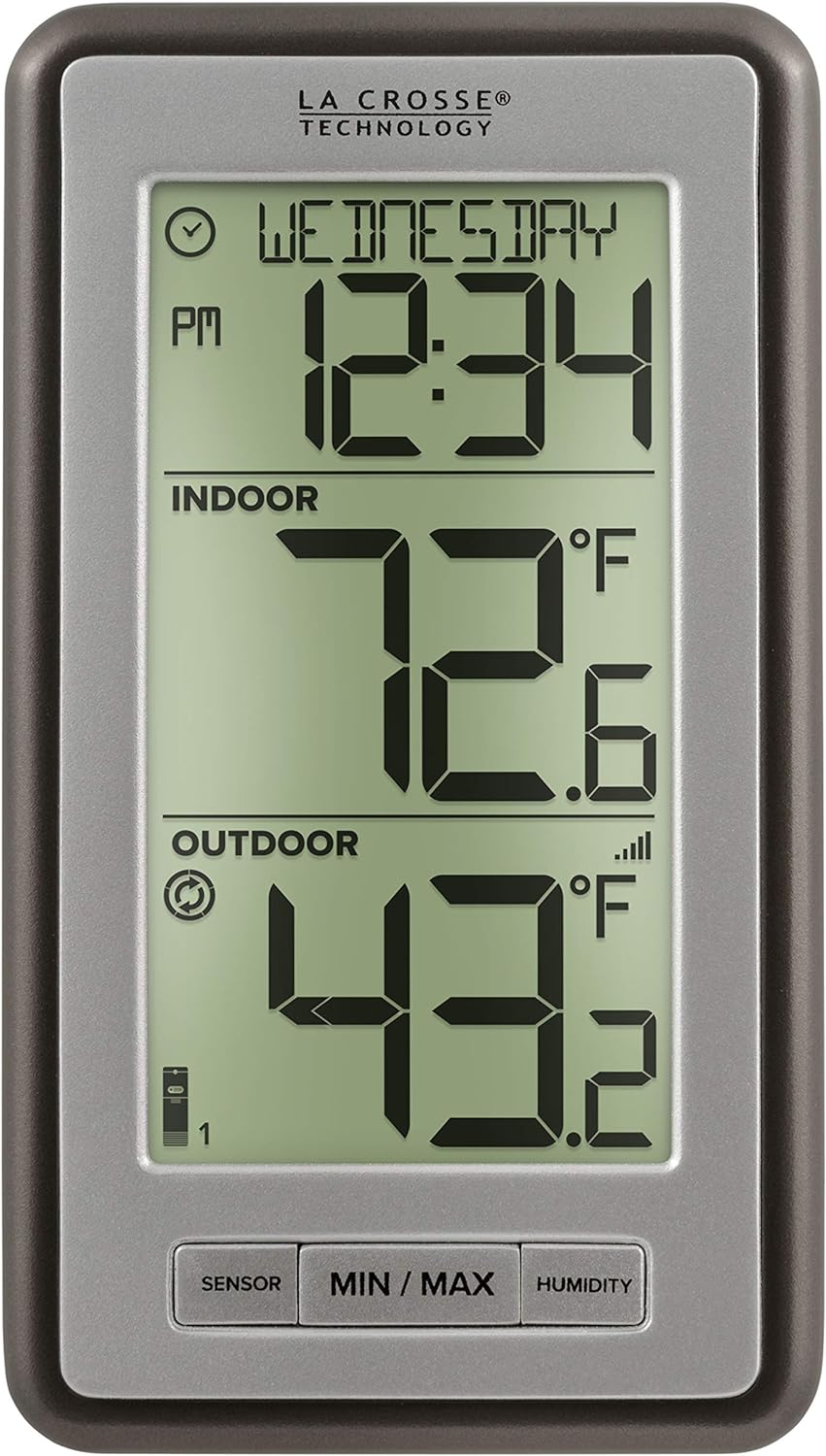 La Crosse Technology WS-9160UV3 Digital Indoor Outdoor Thermometer Wireless - Multi-Format Remote Temperature Sensor, Temperature Humidity Monitor with Manual Settings and 24-Hr Display