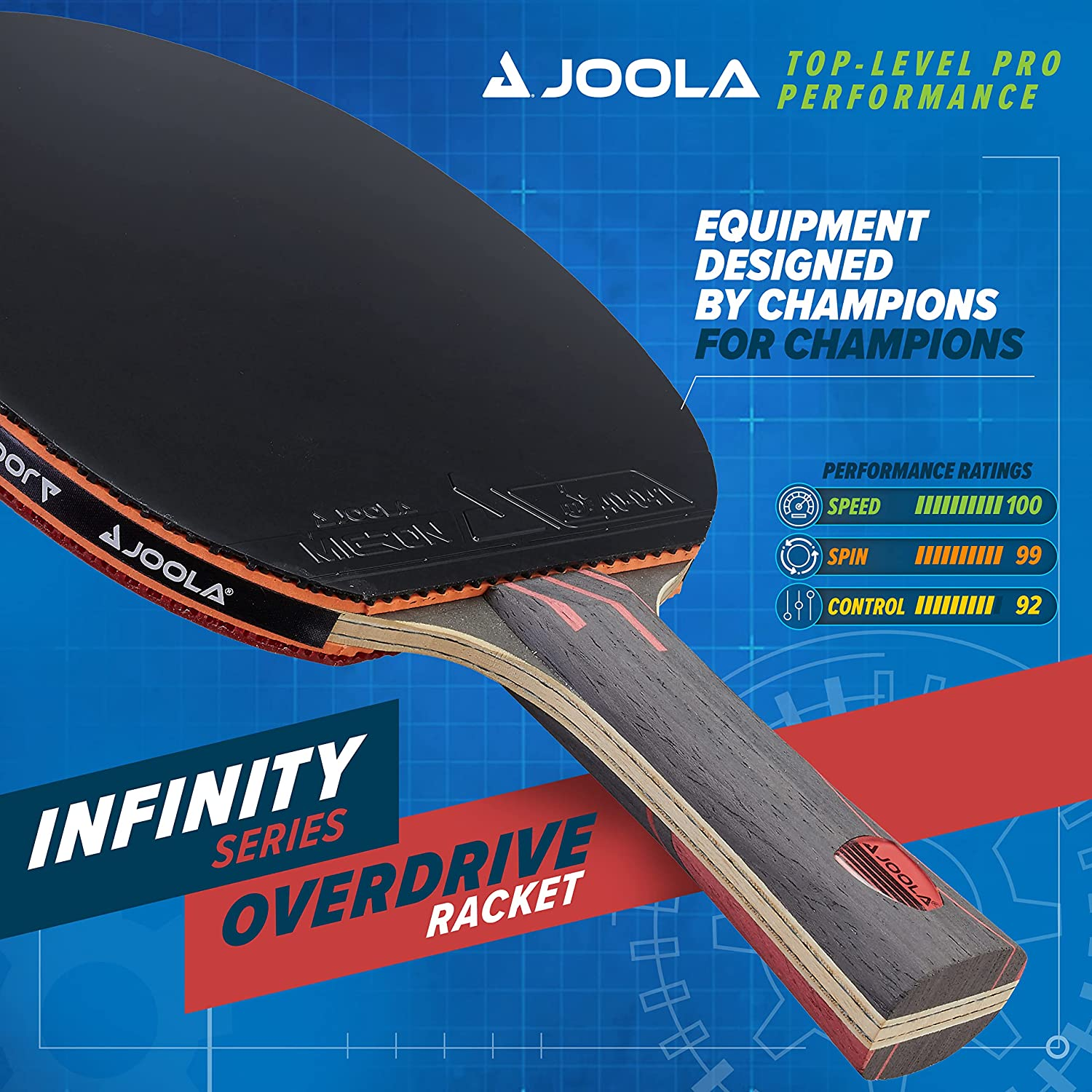 JOOLA Infinity Overdrive - Professional Performance Ping Pong Paddle with Carbon Technology - Black Rubber on Both Sides - Competition Table Tennis Racket for Advanced Training - Extreme Speed image number 2