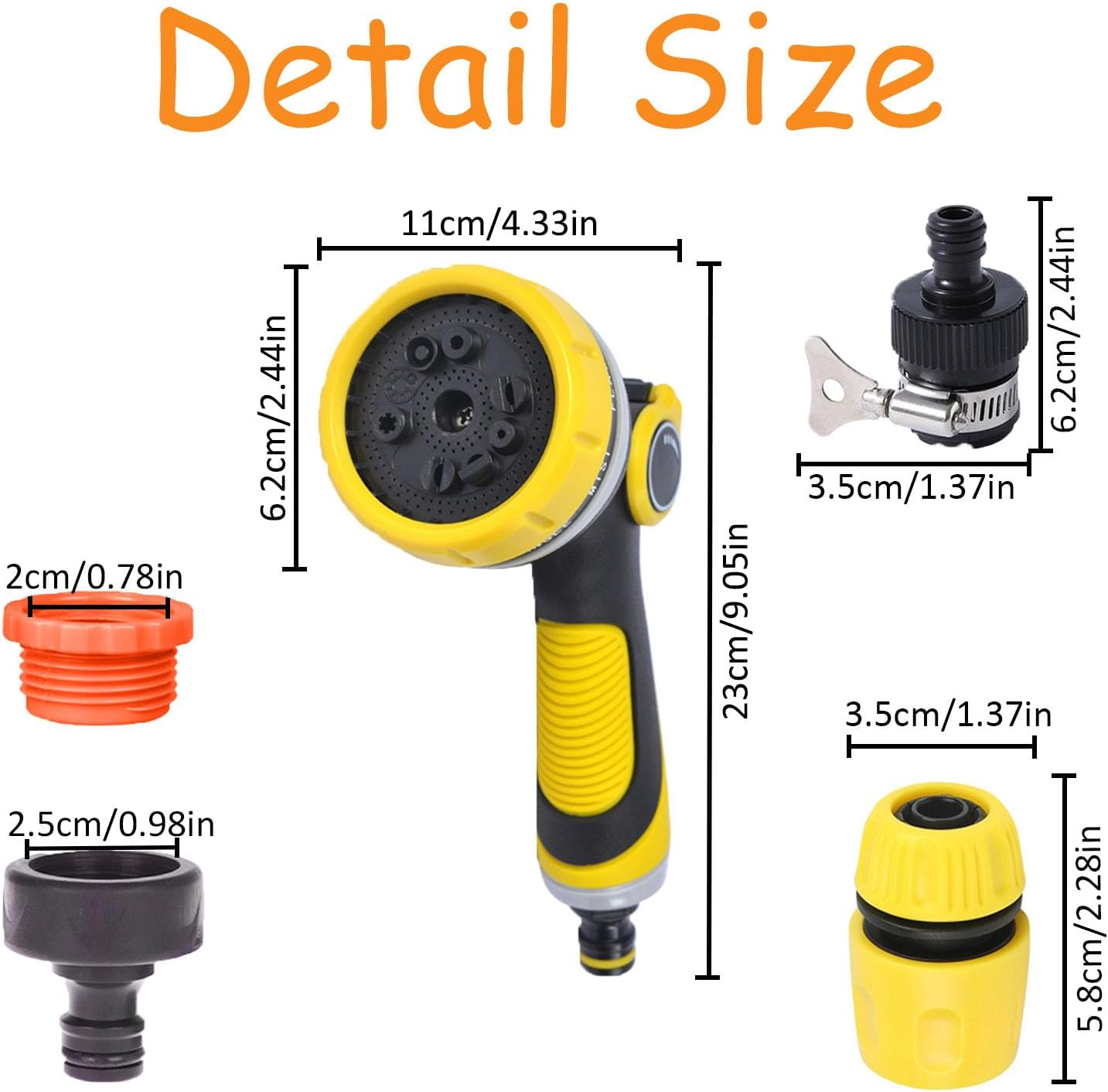 Shgarden Garden Hose Nozzle Sprayer Heavy Duty 5Pcs Water Hose Nozzle Sprayer with 10 Adjustable Watering Patterns Thumb Control on off Valve Anti-Slip Garden Hand Shower for Watering SH0069 (Orange) image number 3
