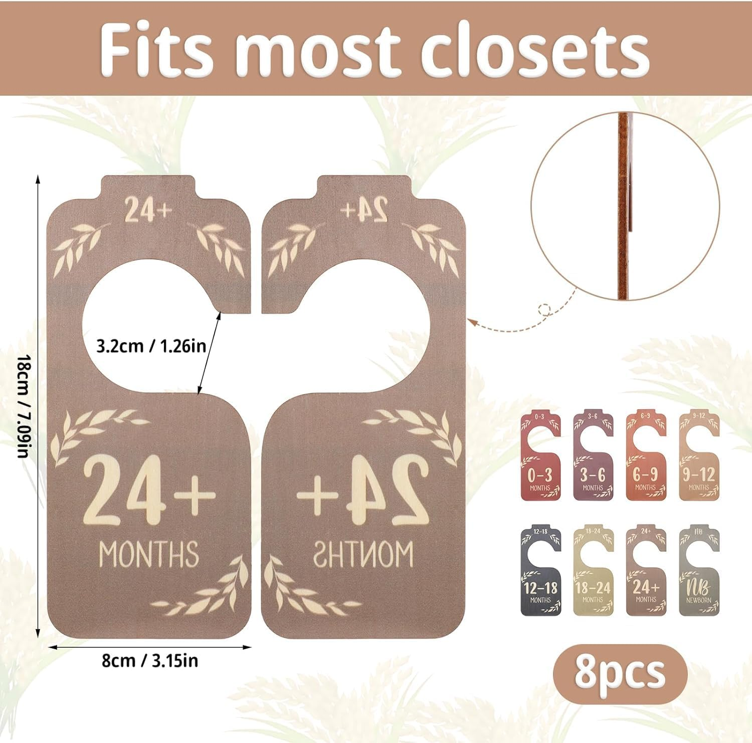 Wooden Baby Closet Size Divider Organizer Hanger Clothing Dividers,8Pcs Double-Sided Baby Wardrobe Divider Wooden Clothes Hanger,Wooden Baby Closet Size Divider Organizer Hanger Clothing Divider image number 1