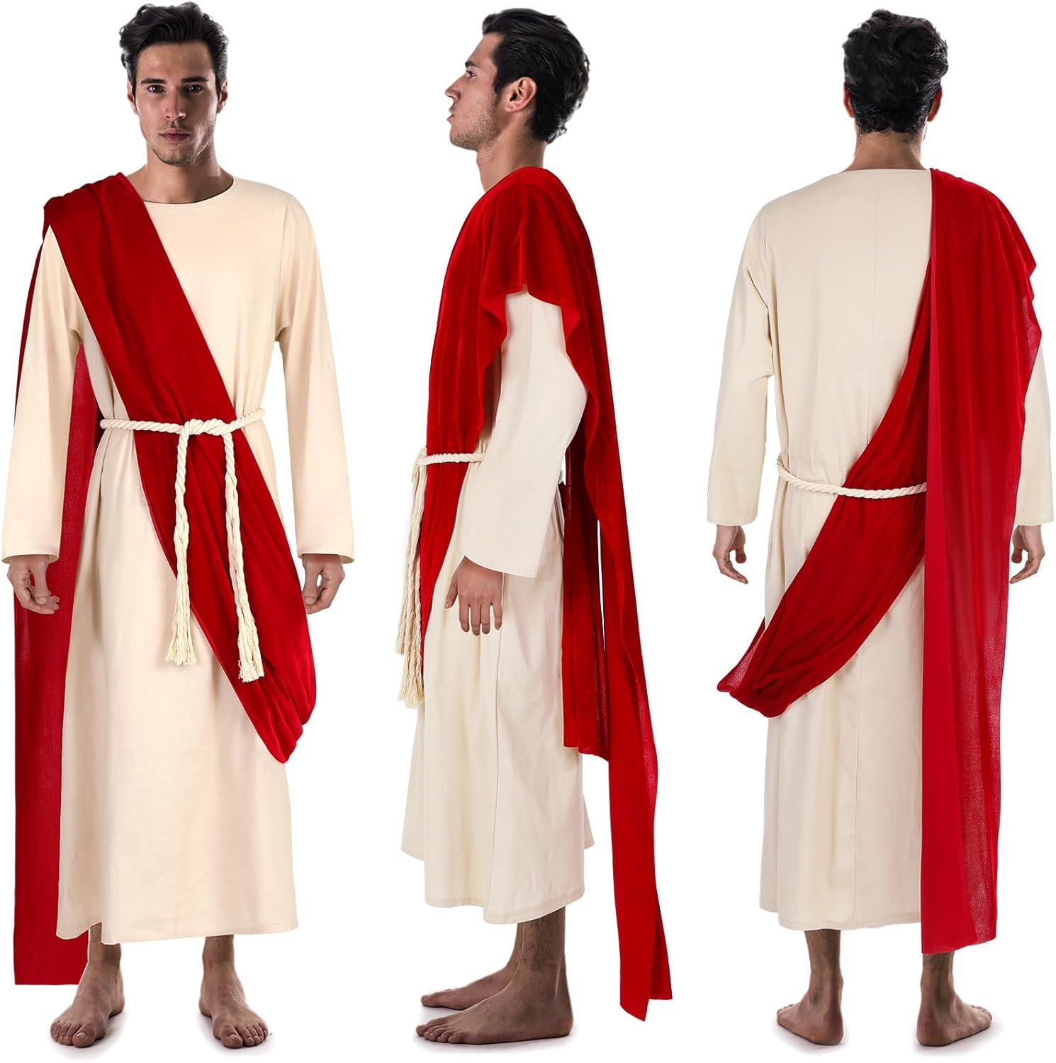 Haull Jesus Costume Adult Men Jesus Robe Religious Christ Costume Includes Scarf Waist Rope for Halloween image number 6