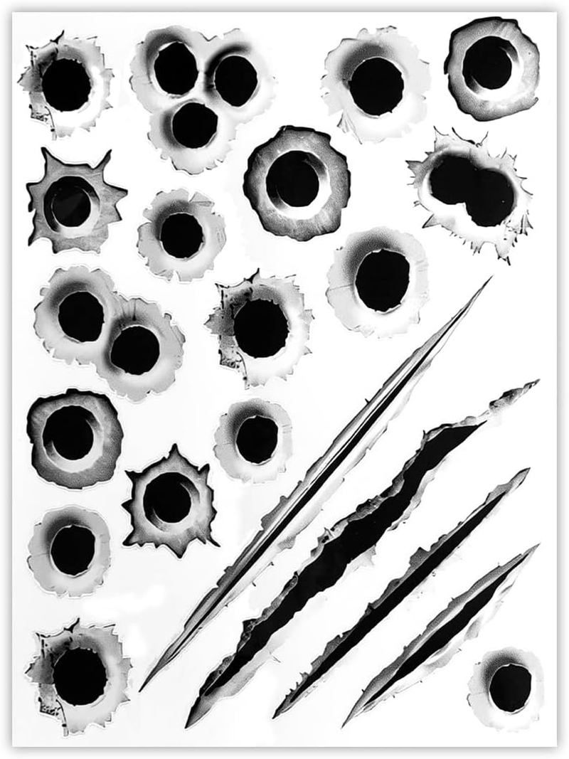 3D Bullet Hole Car Stickers, Ultra-Realistic Fake Bullet Hole Auto Body Scratch Decal, Waterproof PVC Fake Hole Sticker Automotive Tattoo Decoration for Bumper Window Helmet (Style A)