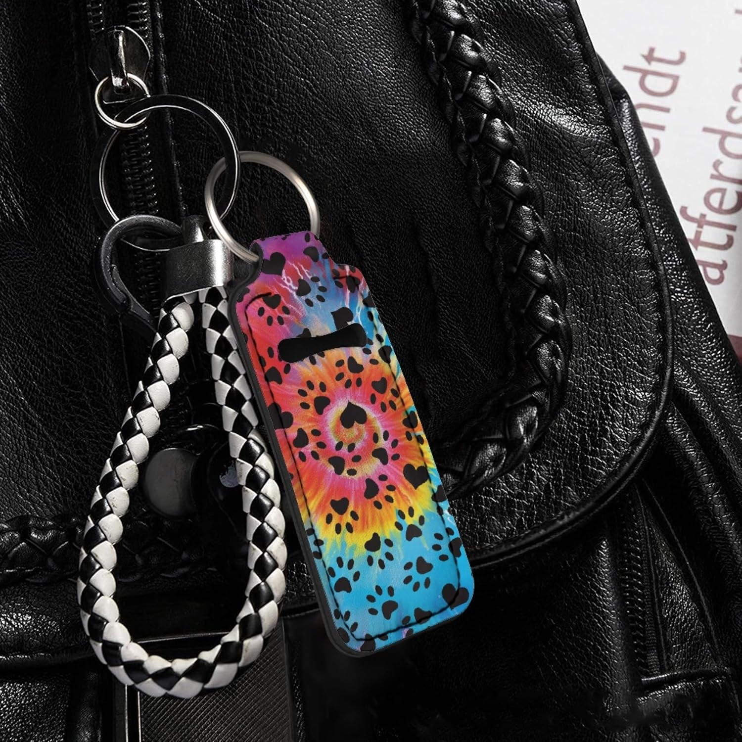 CLOHOMIN Chapstick Holder Keychain Chapstick Lipstick Holder Key Chain 3.7 X 1.5 Inch Lip Balm Holder for Women Girls - Whilpool Tie Dye Dog Paw image number 2