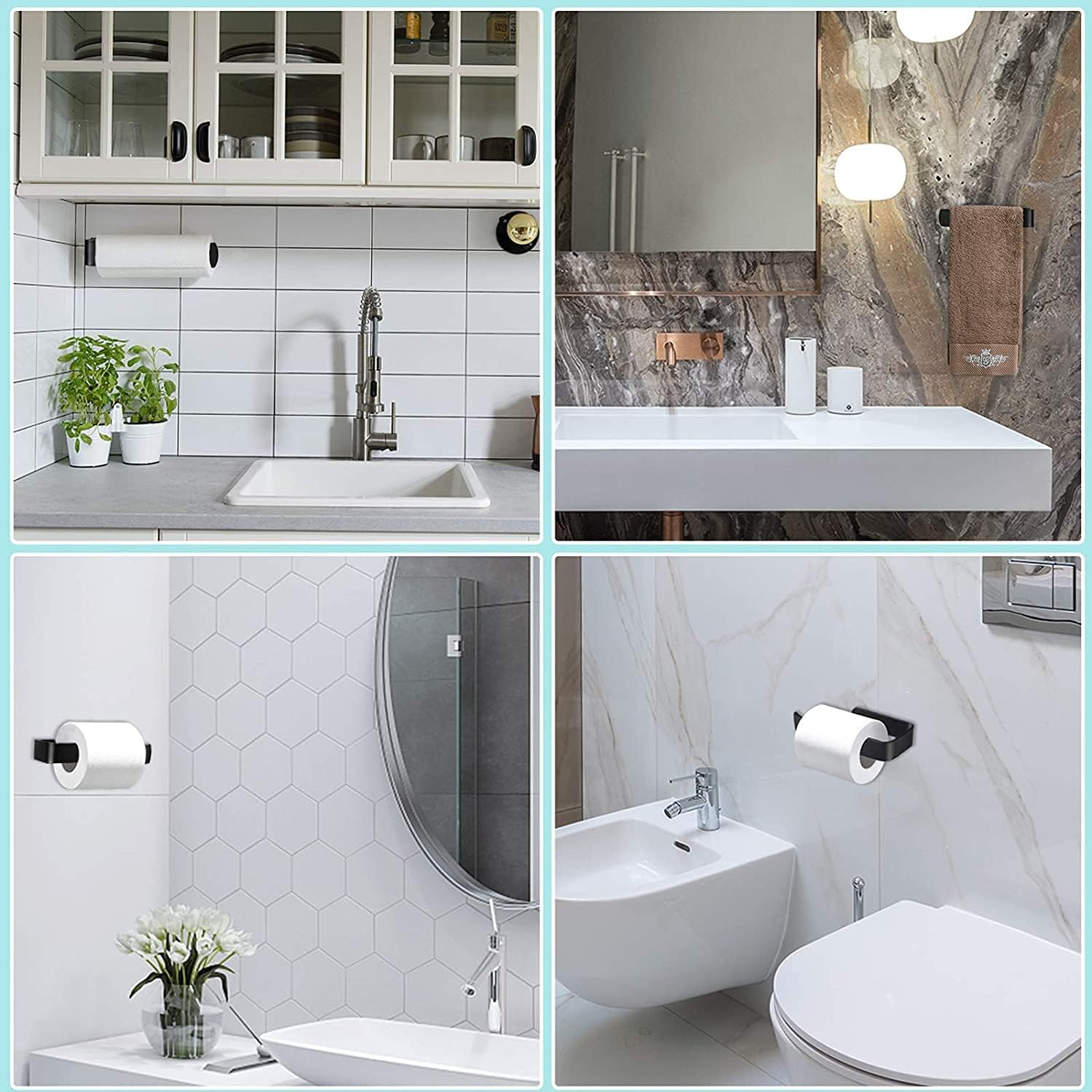 Paper Towel Holder, under Cabinet Paper Roll Holder, Self-Adhesive Kitchen Paper Towel Rack for Kitchen, Bath, Cabinet, Toilet, Paper Rack Metal Roll Paper Rack Hanging (Black) - Black With Damping image number 3