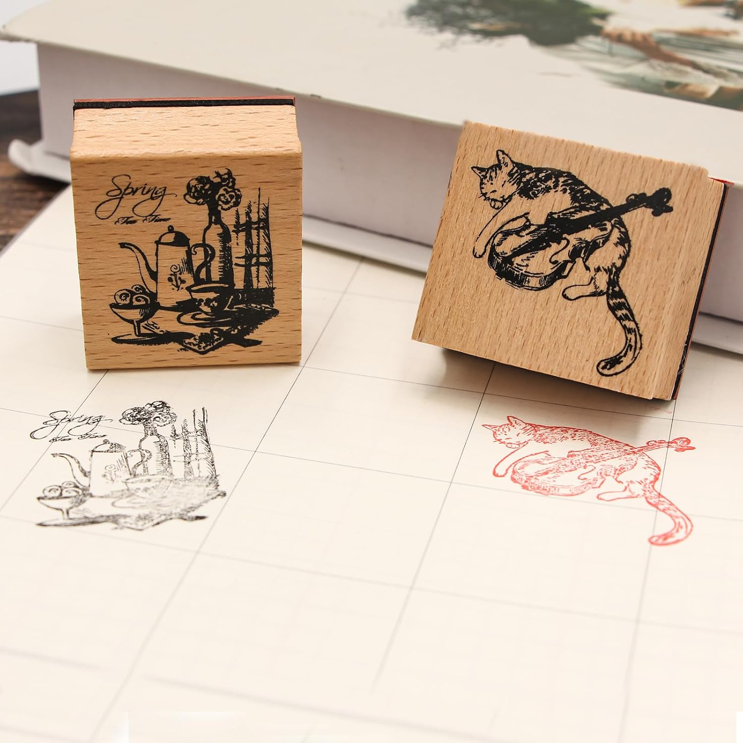 6PCS Wood Rubber Stamp Set, Multipurpose Vintage Rubber Seal, Art Stamps for Scrapbook, DIY Card Making, Bullet Journals and Arts & Craft image number 5