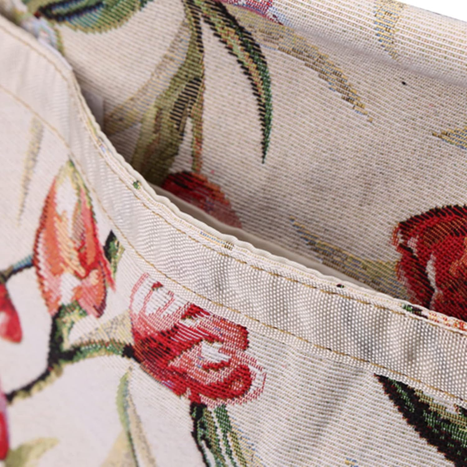 Fabric Storage Bag with Wood Handle, for Knitting Needles & Sewing Tools (Rose Jacquard) image number 4