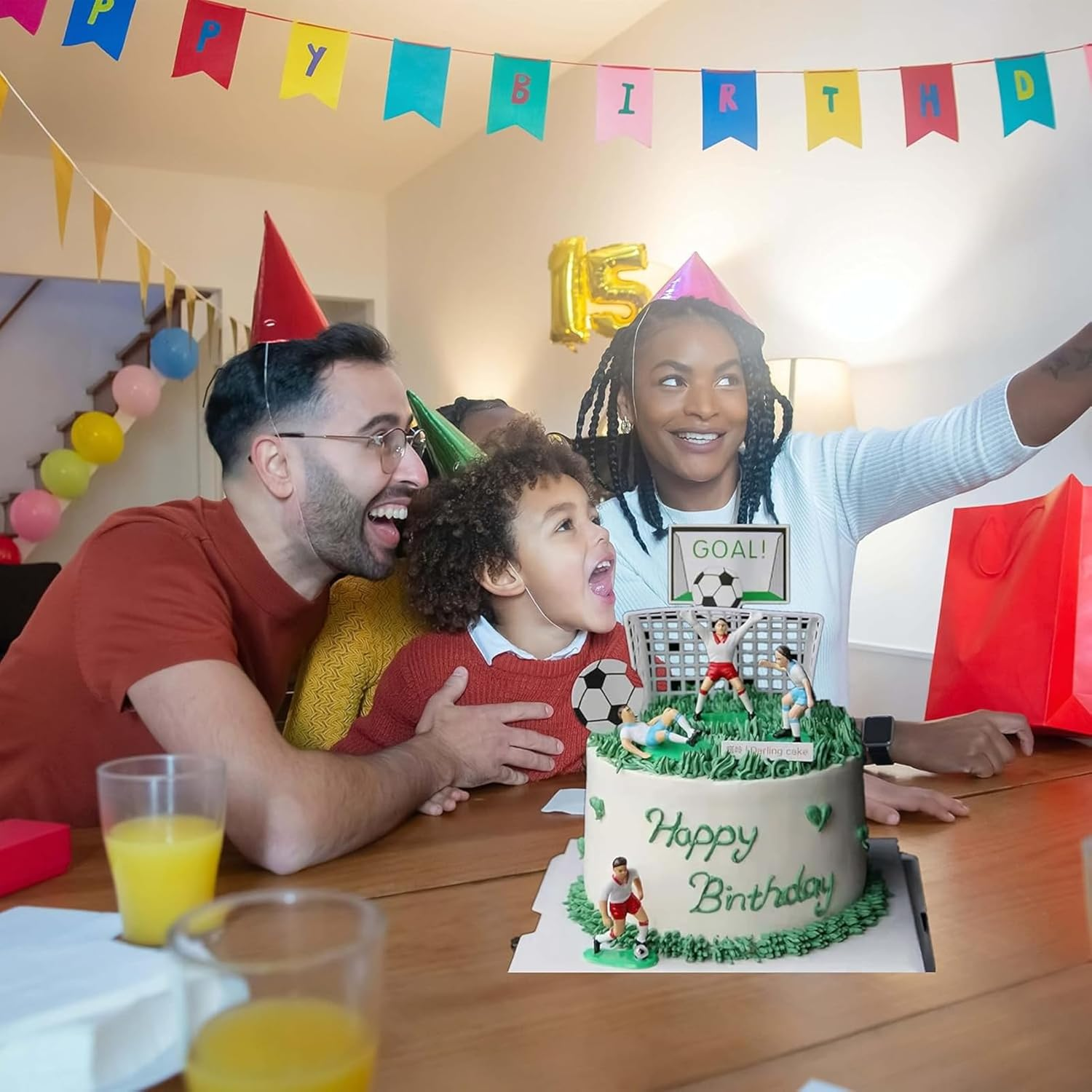 14 PCS Soccer Cake Topper Decorations 2.3 Inch Soccer Ball Models, Happy Birthday Cake Topper Set for Soccer Party Decorations and Football Theme Cake Decorations for Boys and Men&rsquo;S Birthday Parties image number 3