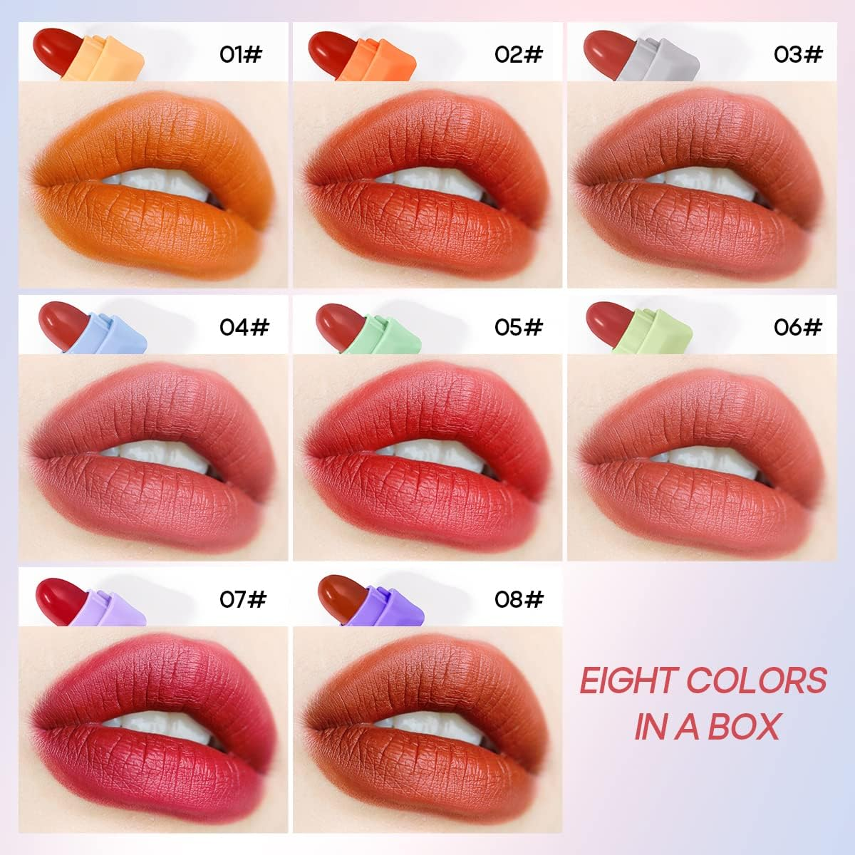 KISSIO 8 Colors Lipstick Set,Waterproof Long Lasting Mini Lipstick,Matte Lipstick,Mini Lipstick Set,Travel Friendly,Cruelty Free,1.27 Oz - 02-16Color image number 3