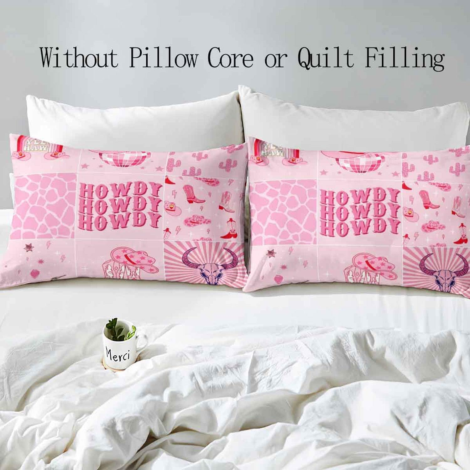 LUVIVIHOME 3PCS Disco Cowgirl Duvet Cover Full Bedding Set, Preppy Bedding, Teen Girl Bedding, Western Cowboy Cowgirl Boots Hat Howdy Hot Pink Comforter Quilt Cover, College Dorm Decor, 2 Pillow Shams image number 4
