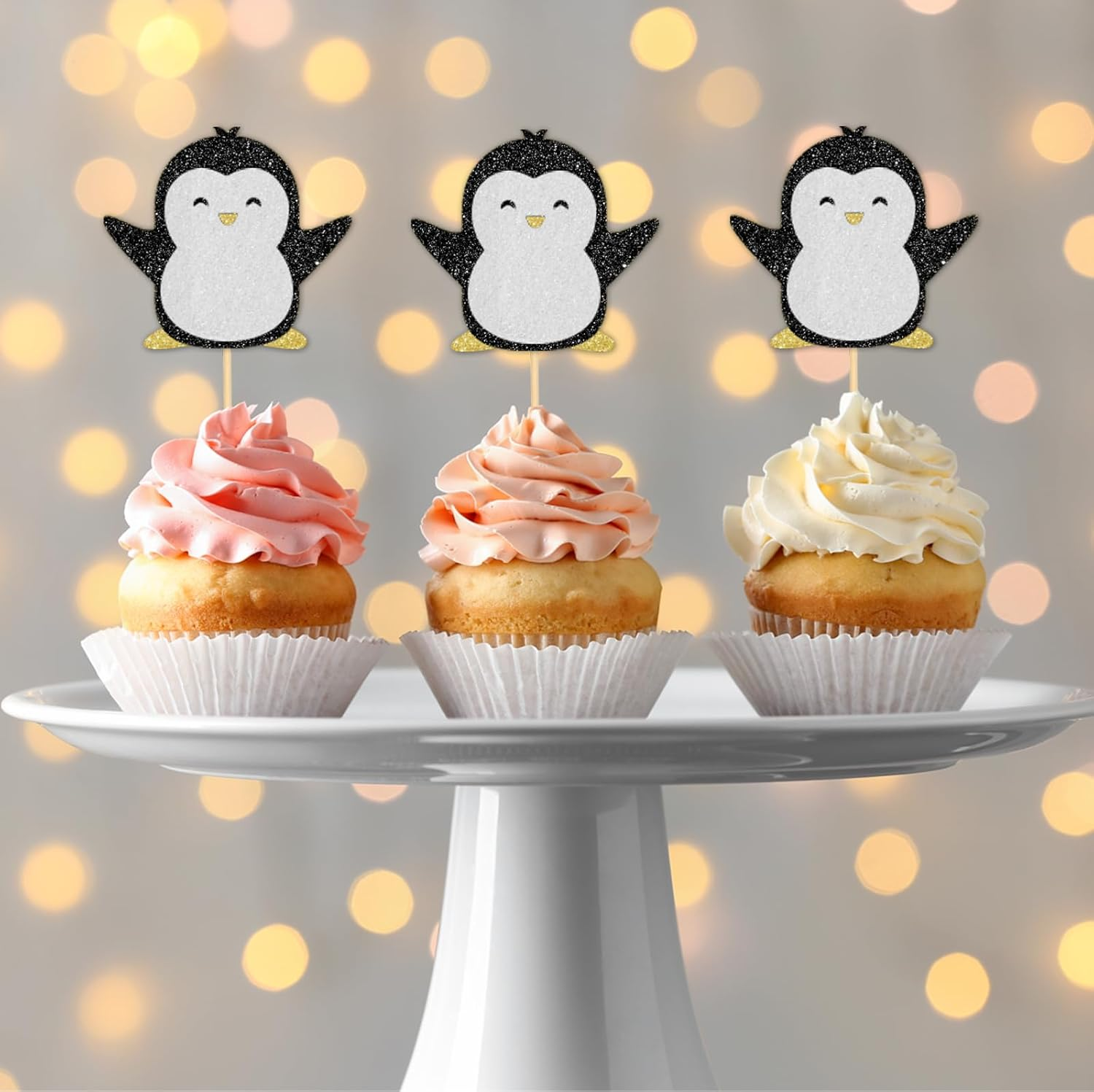 Penguin Cupcake Toppers, Penguin Baby Shower Party Decorations, Kids Birthday Party Cupcake Picks, Winter Onederland Party Supplies, 12Pcs image number 4