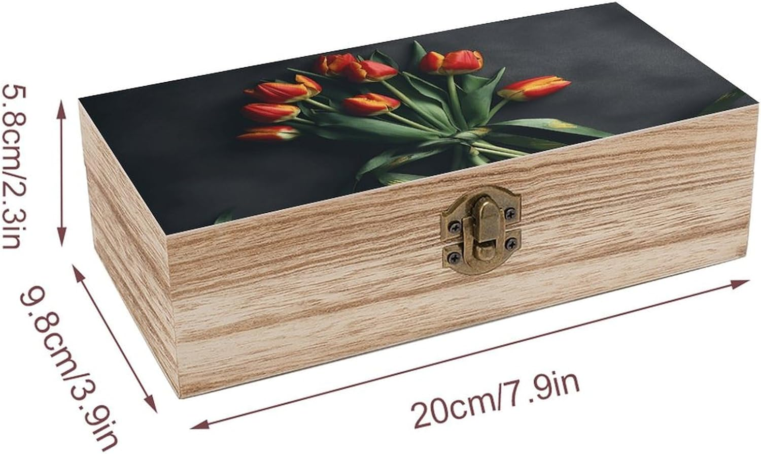 Tulips with Bows Wooden Box Wood Wedding Keepsake Boxes with Lids Small Decorative Boxes Lightweight Wooden Memory Storage Box for Crafts Keepsakes Jewelry Photo Letter Storage
