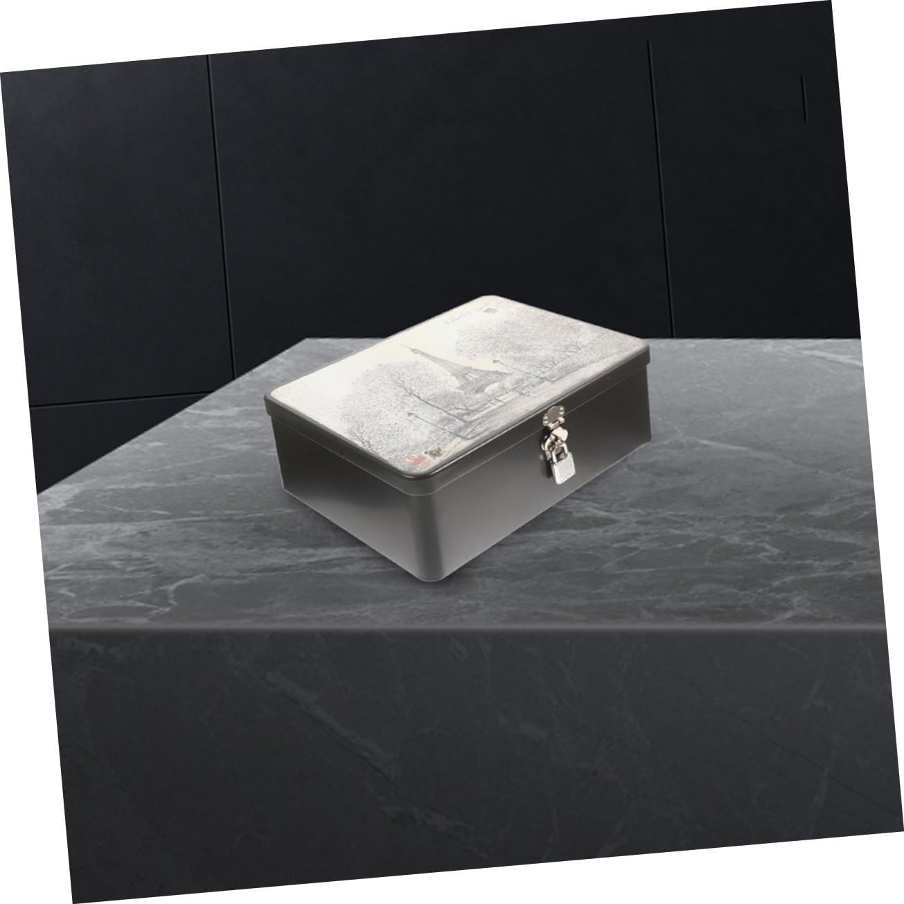 Large Retro Tinplate Storage Box Lock and Key, Metal Tinplate Keepsake and Jewelry Organizer for Desktop, Secure Lockable Tin Case Suitable for Home and Office Storage image number 2