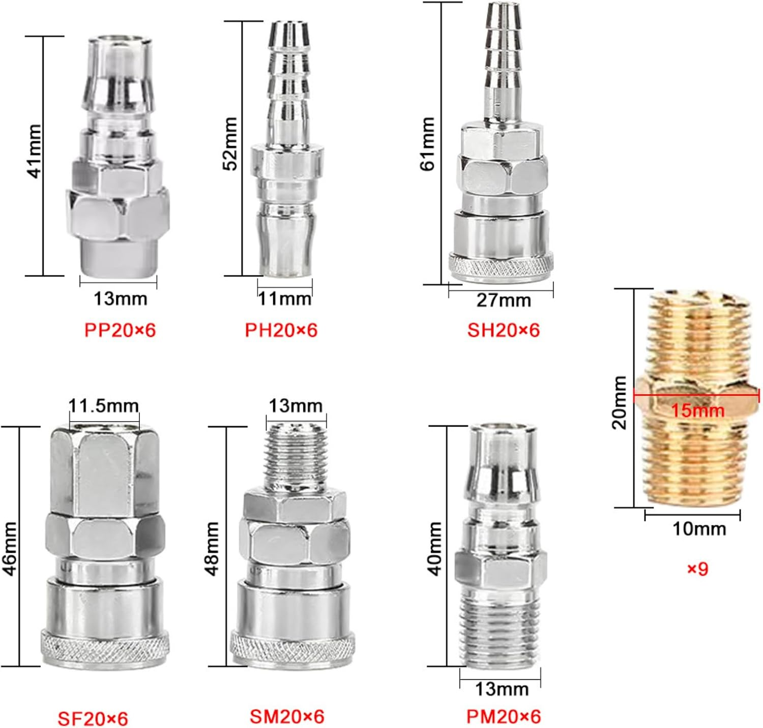 MTJNYZA 18Pcs Air Hose Quick Connect,Air Compressor Connector Coupler Pneumatic Quick Fittings Set,Pneumatic C-Type Quick Coupler&Sp20/Pp image number 6