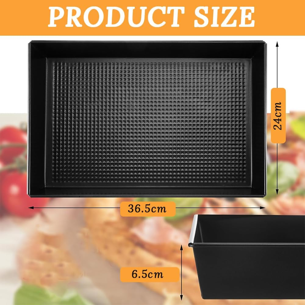 3 Pieces Deep Pizza Pans, Detroit Style Pizza Pans, Bread Baking Tools, Rectangular Deep Non-Stick Cake Tray, Pre-Seasoned Bakeware Kitchenware, Baking Oven Dessert Tray(Black)