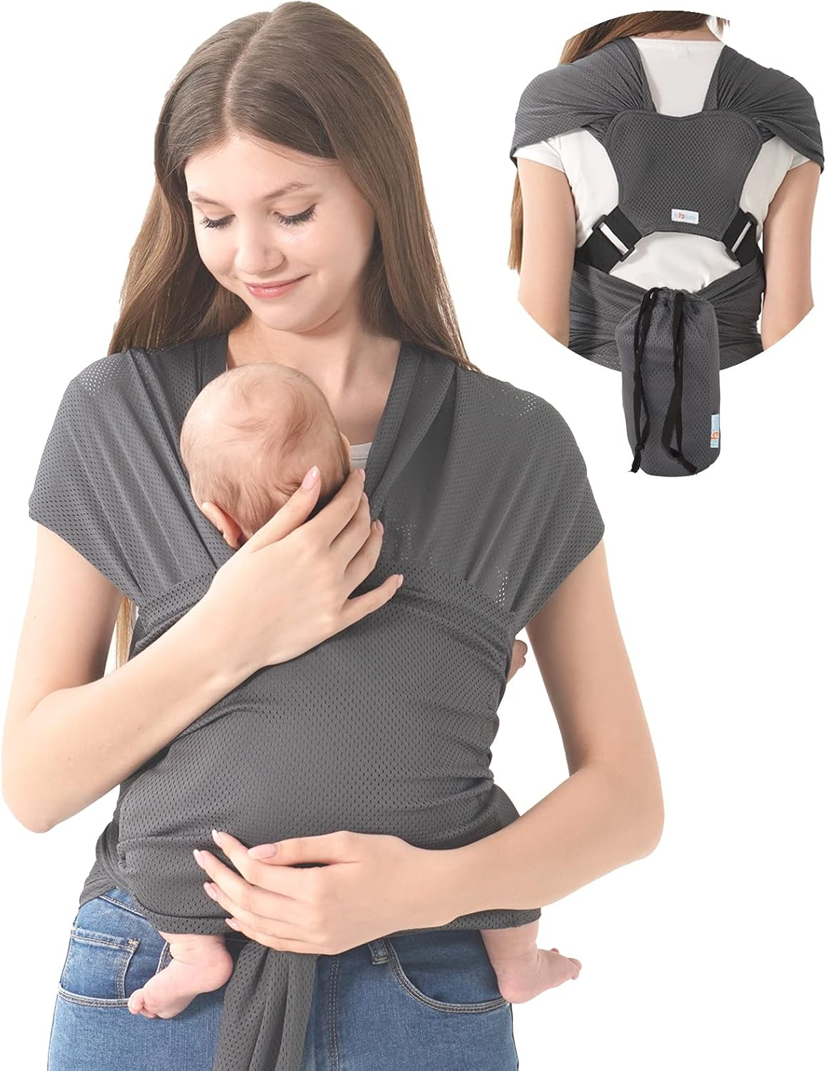 Hilabab Baby Warps Carrier,Softness Organic Cotton,Breathable Adjustable Strap Baby Hold Carrier for Newborn up to 40 Lbs (Air-Mesh Grey)