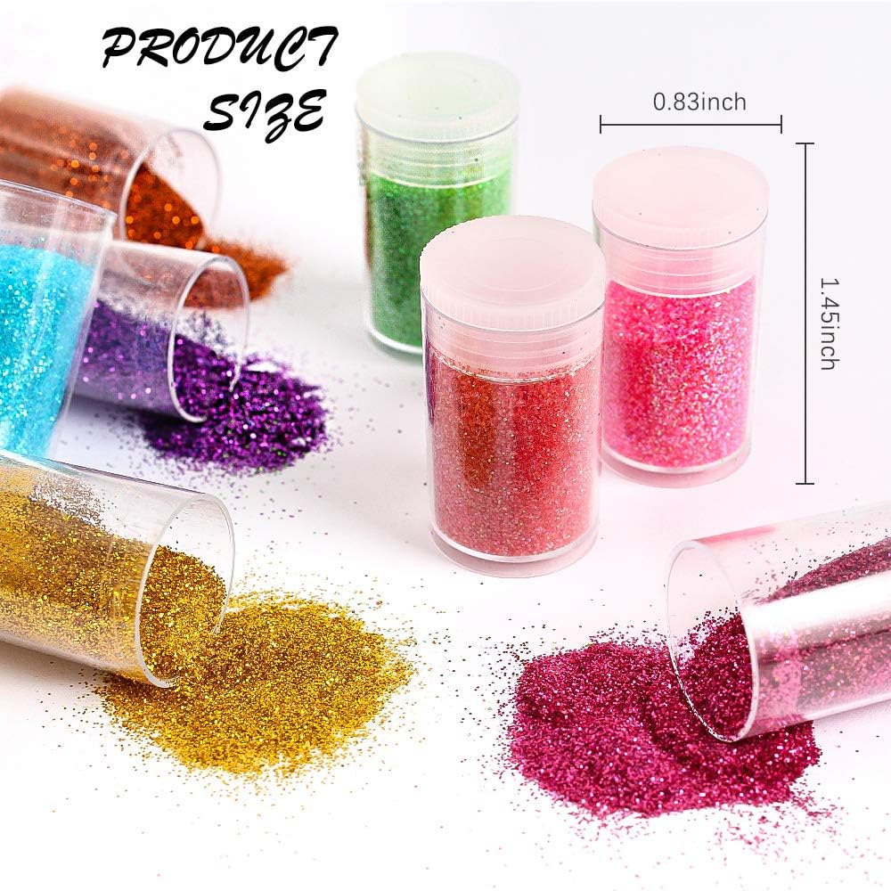 Extra Fine Glitter, Set of 36 Colors Nail Arts Cosmetic, Resin Crafts Loose Glitter Powder Shaker for Face Body Hair Eye Lip Gloss Makeup, Slime and Tumbler Making