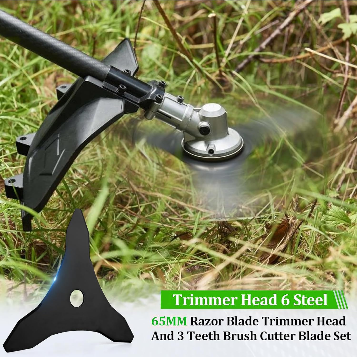 Ling-Luo 10" X 3 Teeth Carbon Steel Brush Cutter Blades & Steel Trimmer Head 6 Steel 65Mn Razors Trimmer Head with Universal Adapter Kit, for Brush Cutter, Trimmer, Weed Eater