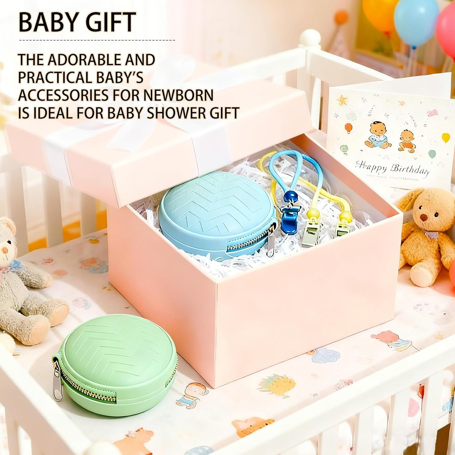 2 Pack Silicone Pacifier Case + 2 Dummy Chain, Green+Blue Pacifier Holder & Silicone Pouch, Portable Pacifier Holder Case with Pacifier Clip & Dummy Clip, Safe for Baby image number 5