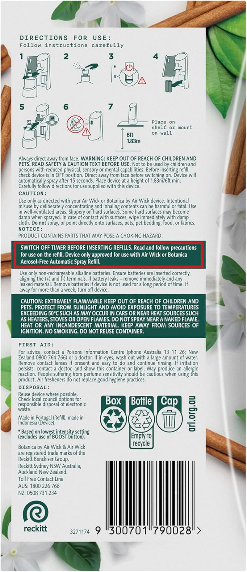 Botanica Automatic Spray Jasmine & Sri Lankan Cinnamon Leaf Starter Kit 228Ml image number 5