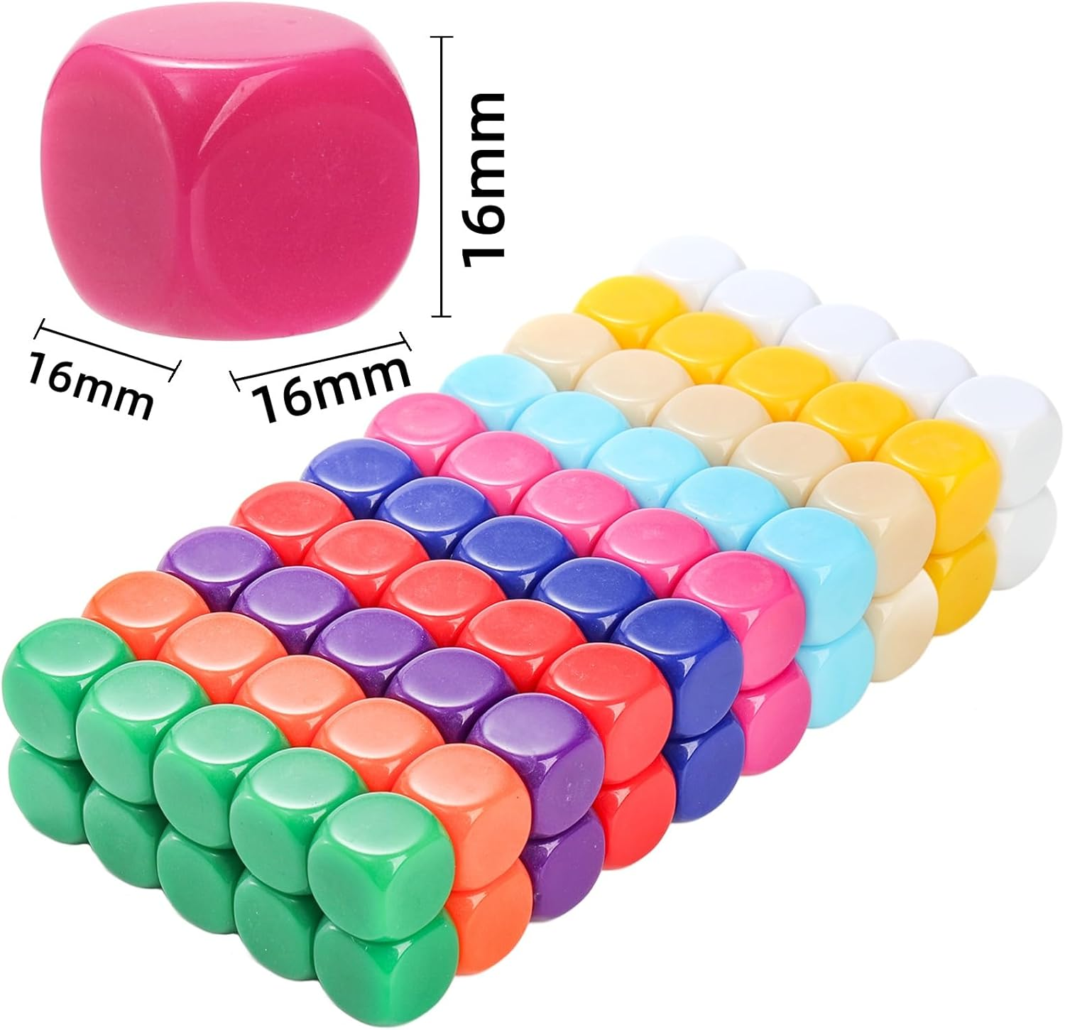 100 Pieces Blank Dice, 16MM Acrylic Colored Dice Cubes, Assorted Color DIY Dice, Six Sided Bulk Dice for Board Games, DIY Sticker, Math Counting Teaching (10 Colors) image number 2